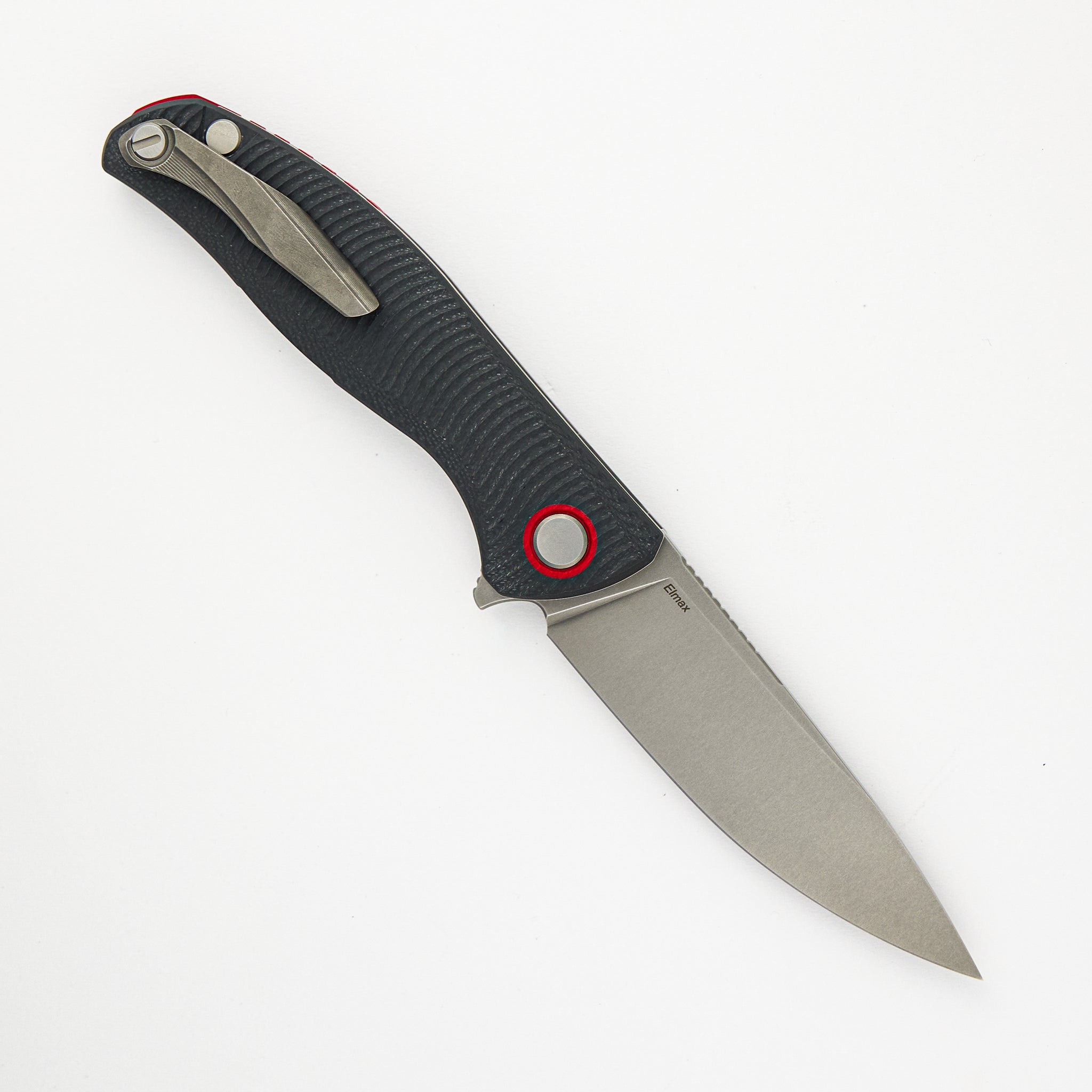 SHIROGOROV F3 – ELMAX BLADE – GRAY G10 HANDLE W/ RED ACCENTS – MRBS