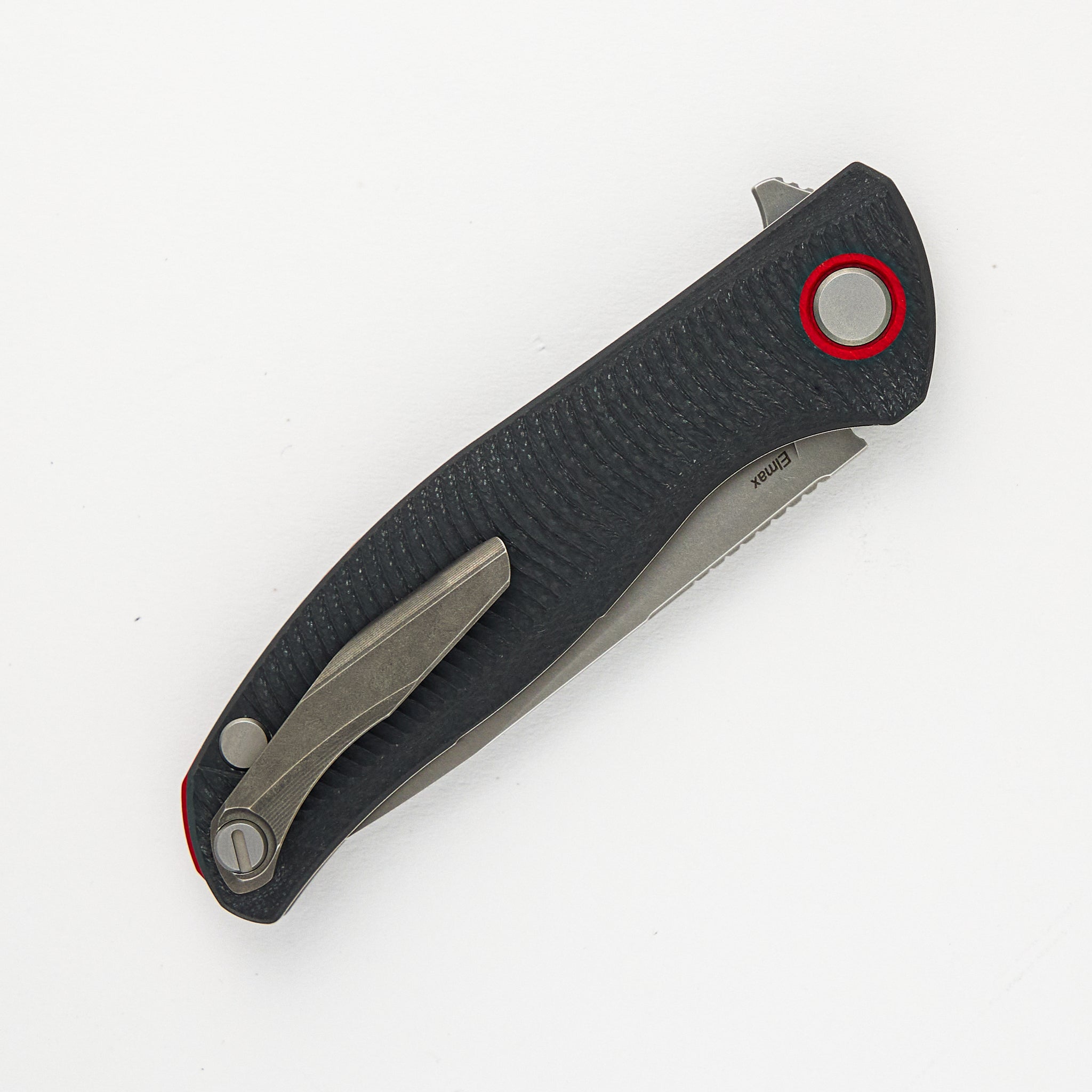 F3 – ELMAX BLADE – GRAY G10 HANDLE W/ RED ACCENTS – MRBS