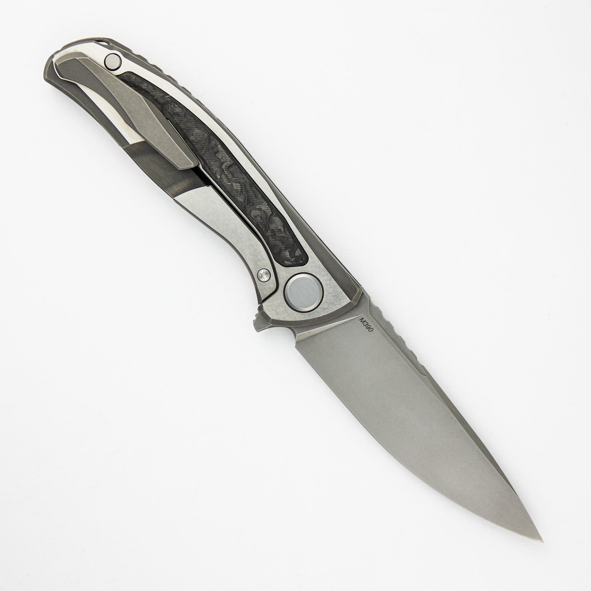 Shirogorov F95NL Gen. 5 - M390 Blade - Titanium Handle - Black TechnoCarbo Inlays - MRBS