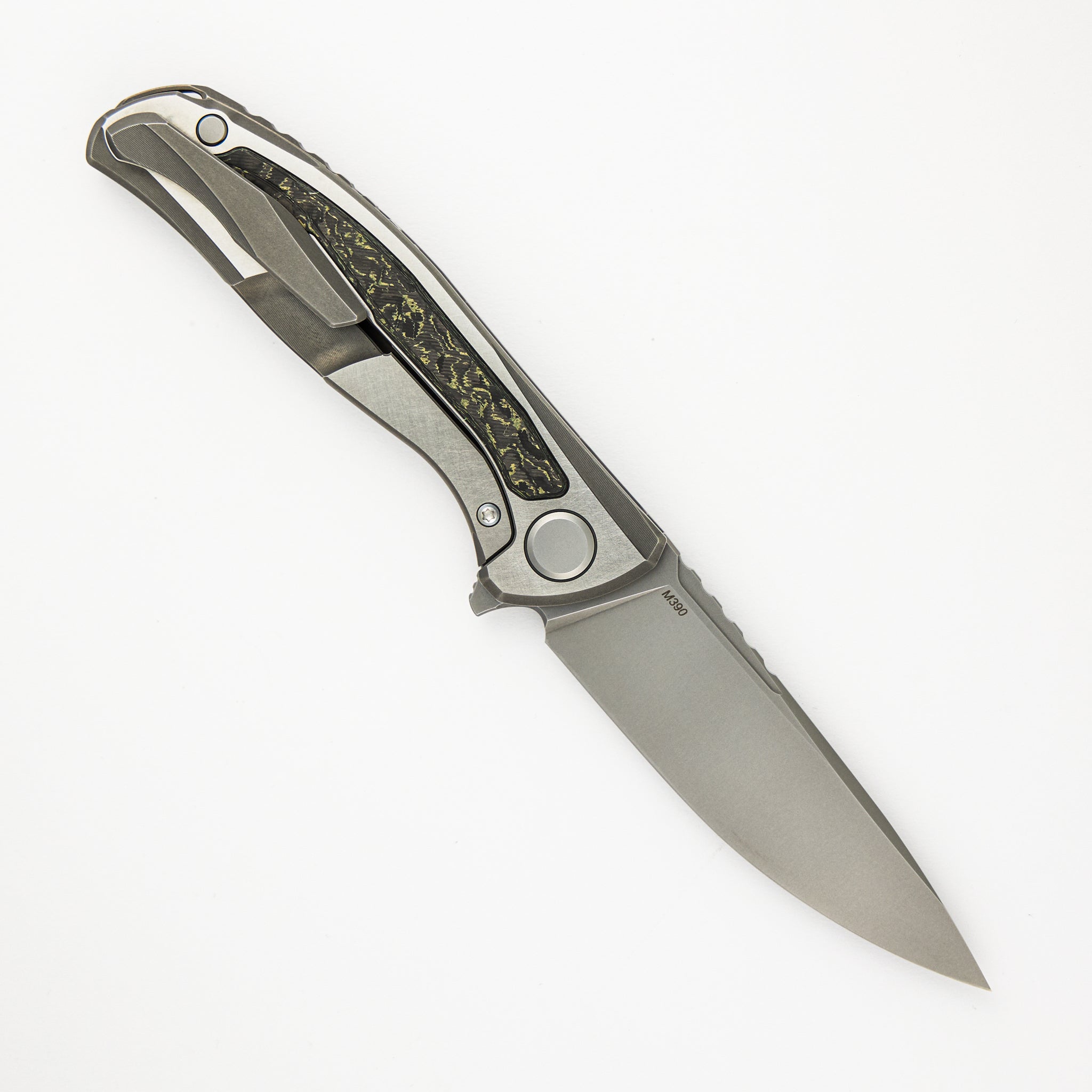 Shirogorov F95NL Gen. 5 - M390 Blade - Titanium Handle - Olive TechnoCarbo Inlays - MRBS