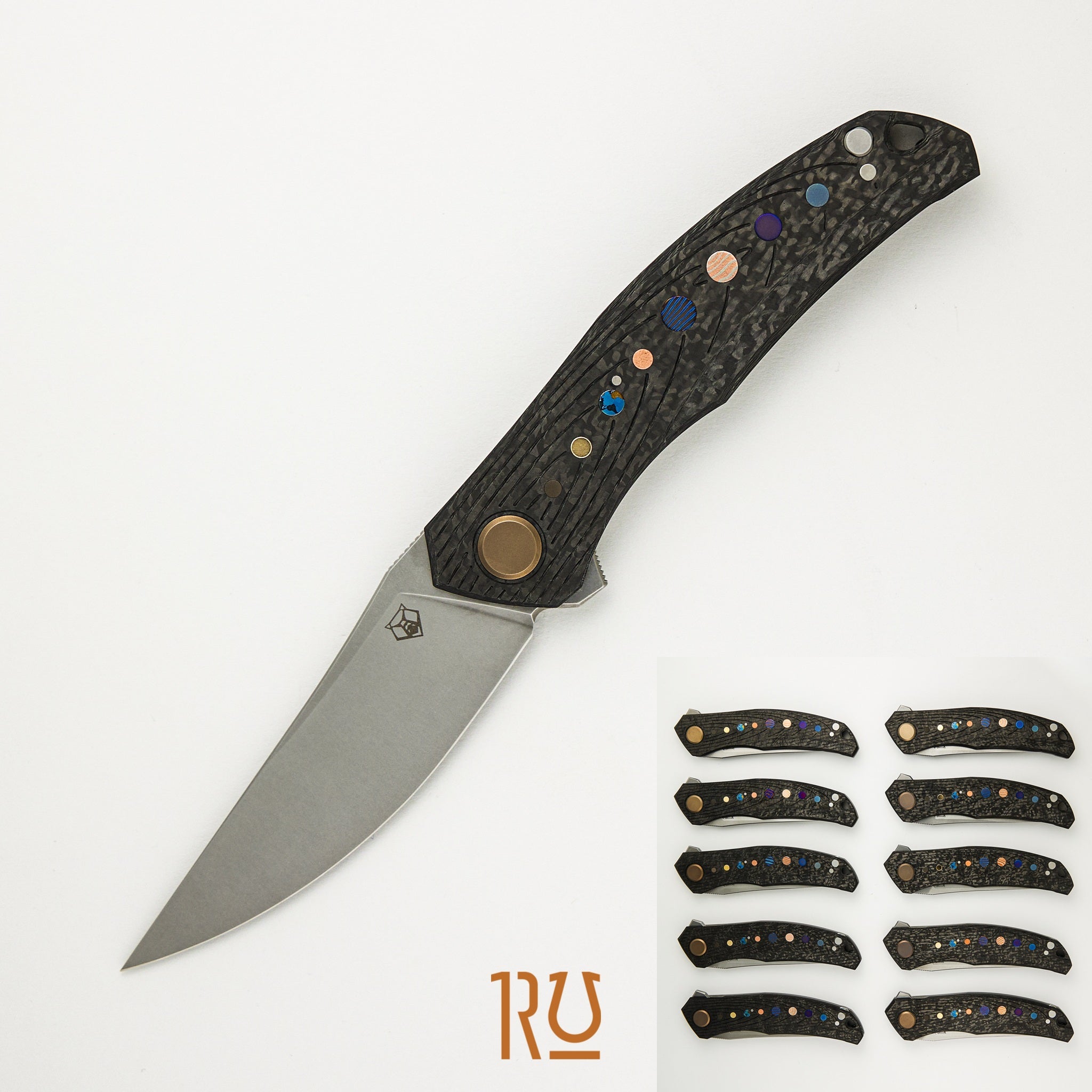 Shirogorov Knives / Igor Oleinikov Quantium Carbon Fiber “Solar System” – Cromax PM Blade – MRBS - Completed
