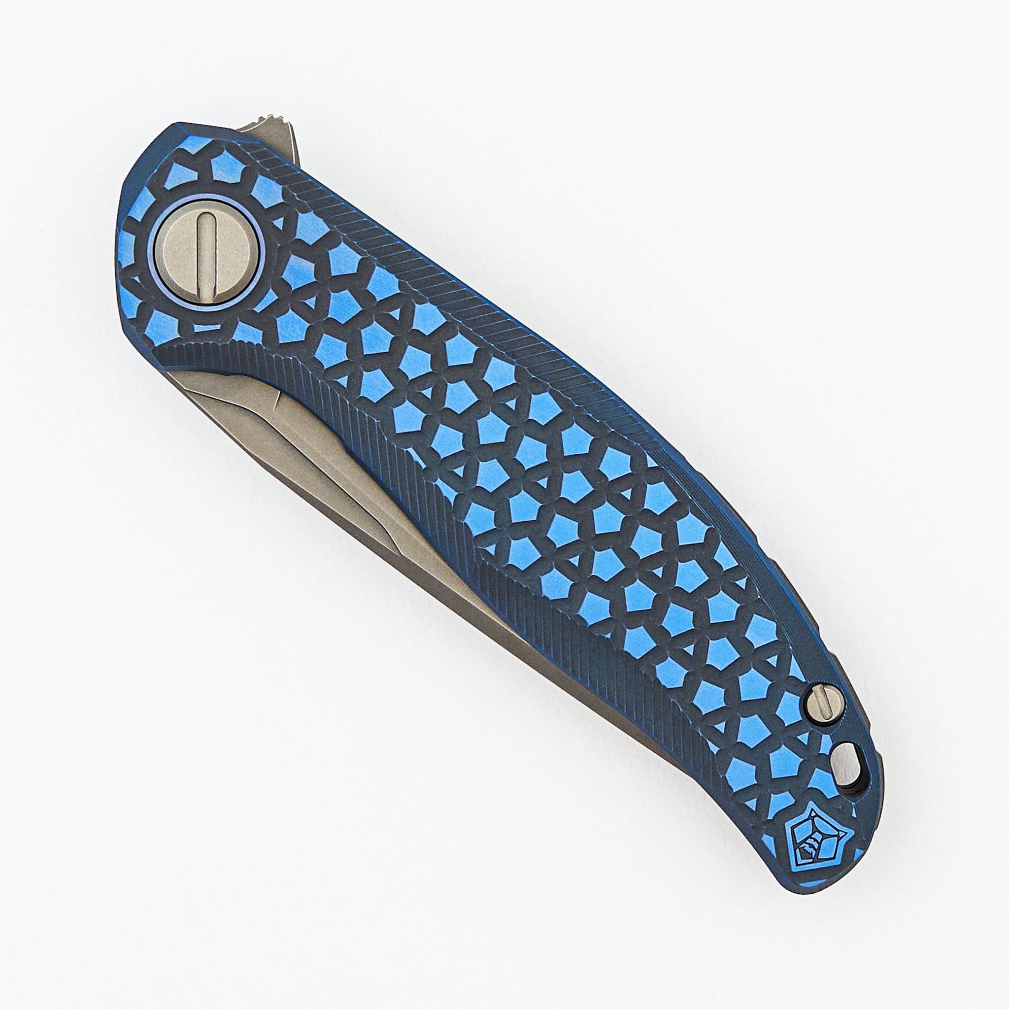 Stellar Bear Pattern – Blue Titanium Handle – M390 Blade – MRBS