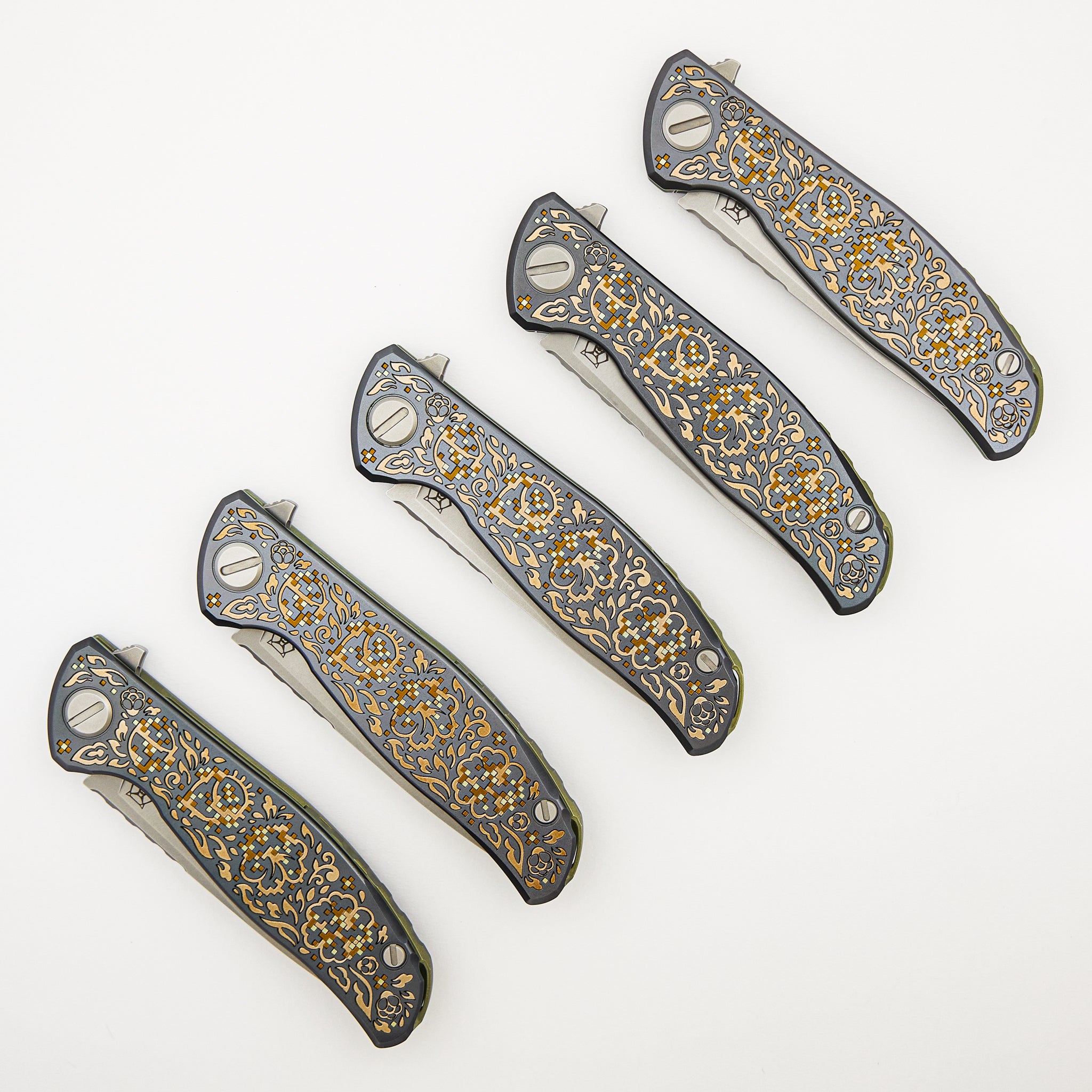 Ti2 Design Collaboration Black Hula "Bronze Pixelated Flower" F95 - M390 Blade - Titanium Handle - MRBS - Completed
