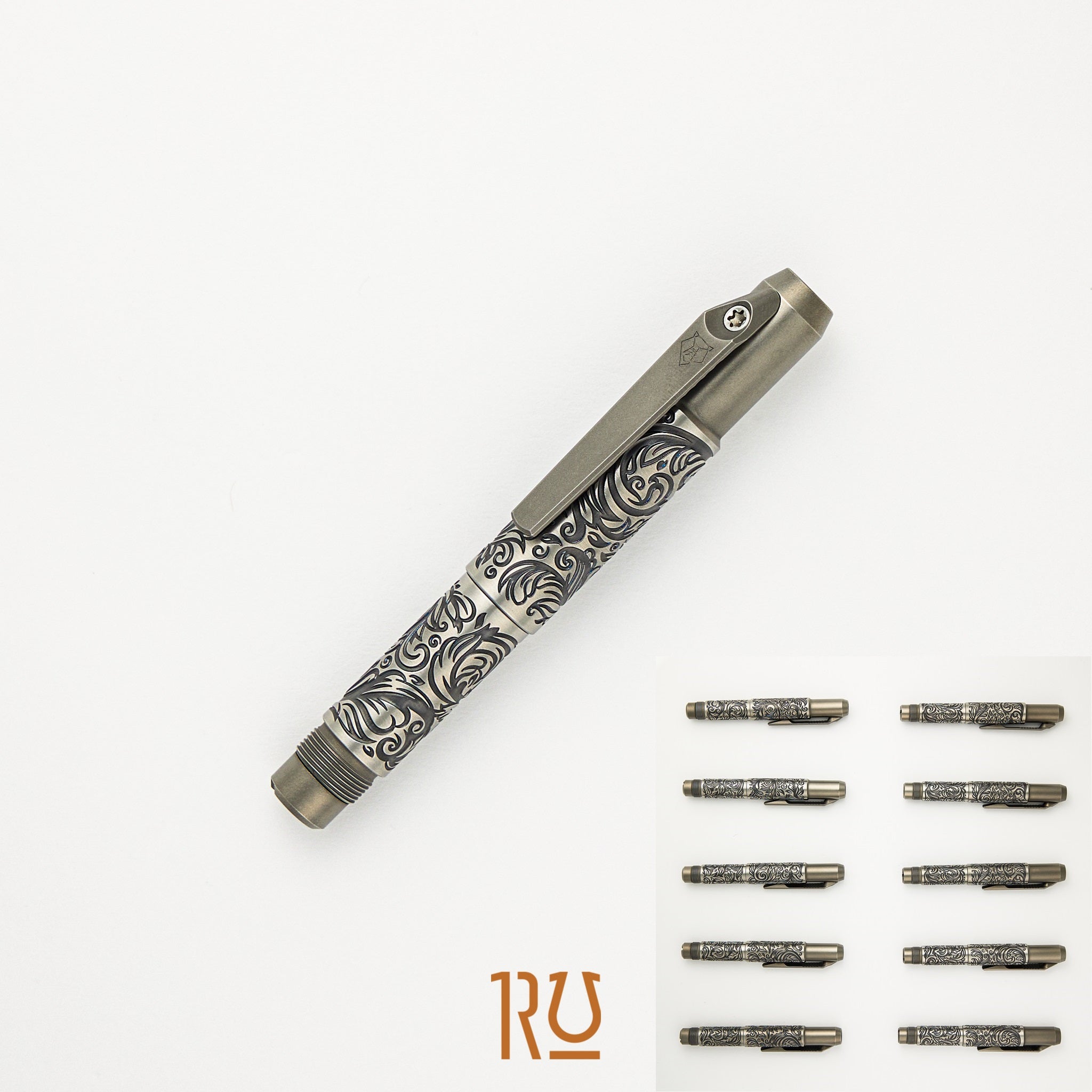 Shirogorov Knives / Ti2 Design Titanium Tool Pen - "Scroll" Engraved - Completed