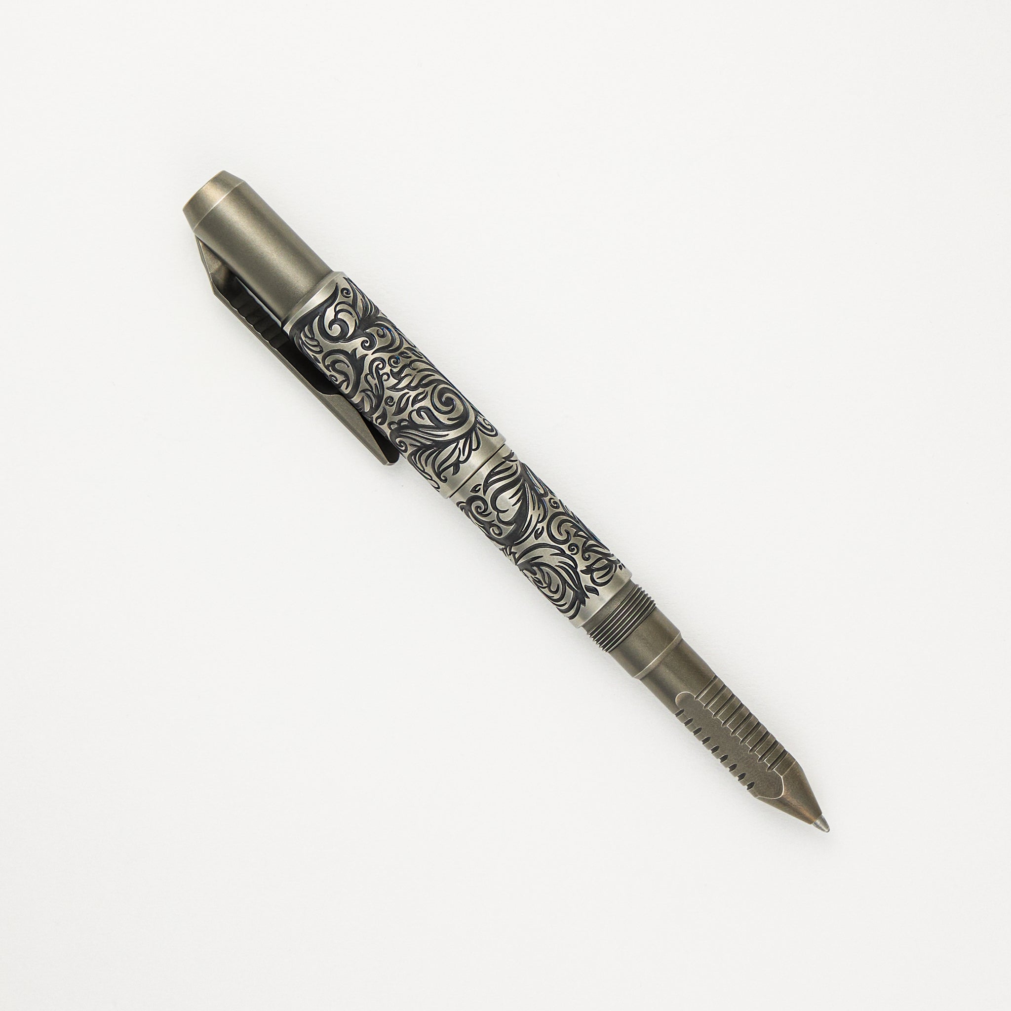 Shirogorov Knives / Ti2 Design Titanium Tool Pen - "Scroll" Engraved - Completed