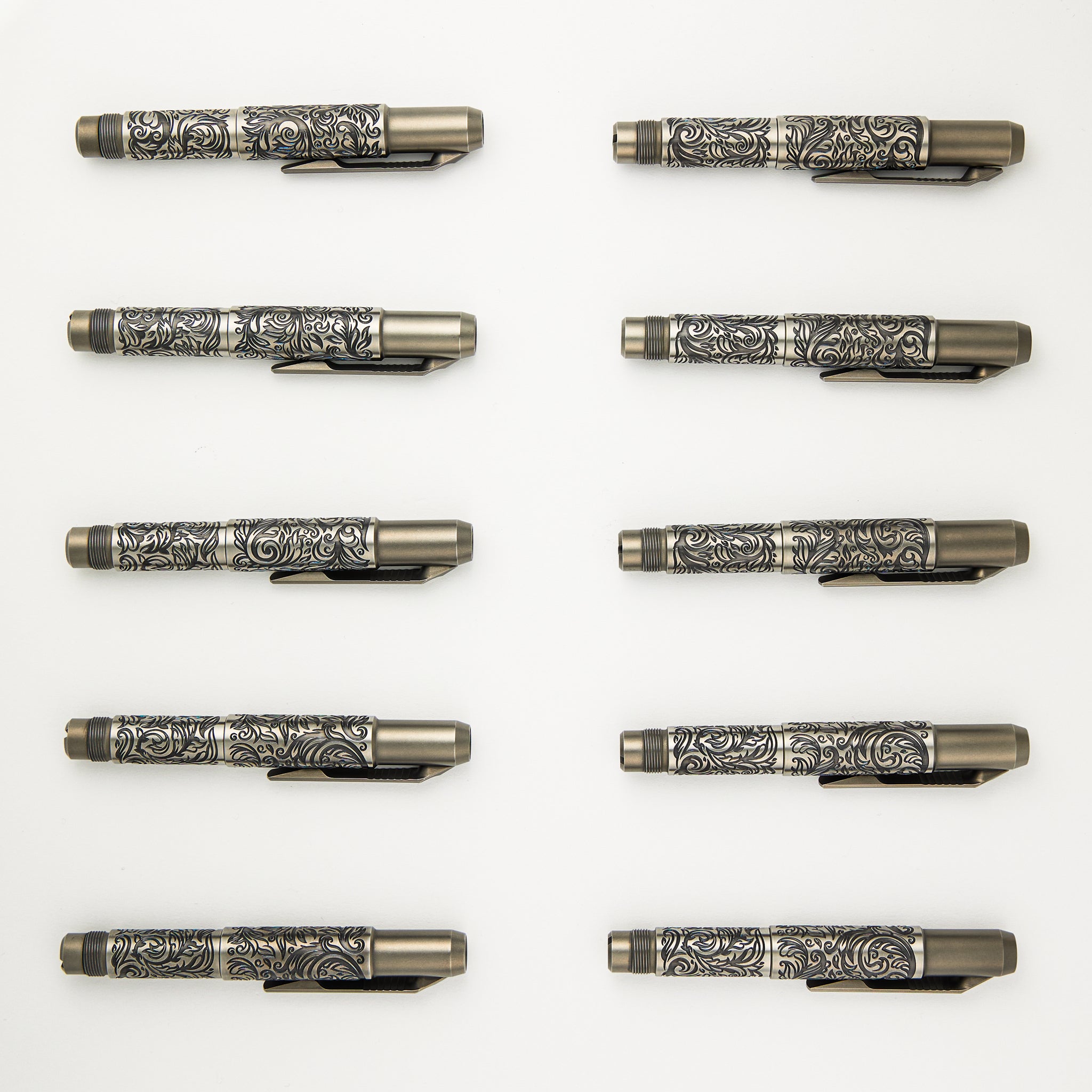 Shirogorov Knives / Ti2 Design Titanium Tool Pen - "Scroll" Engraved - Completed