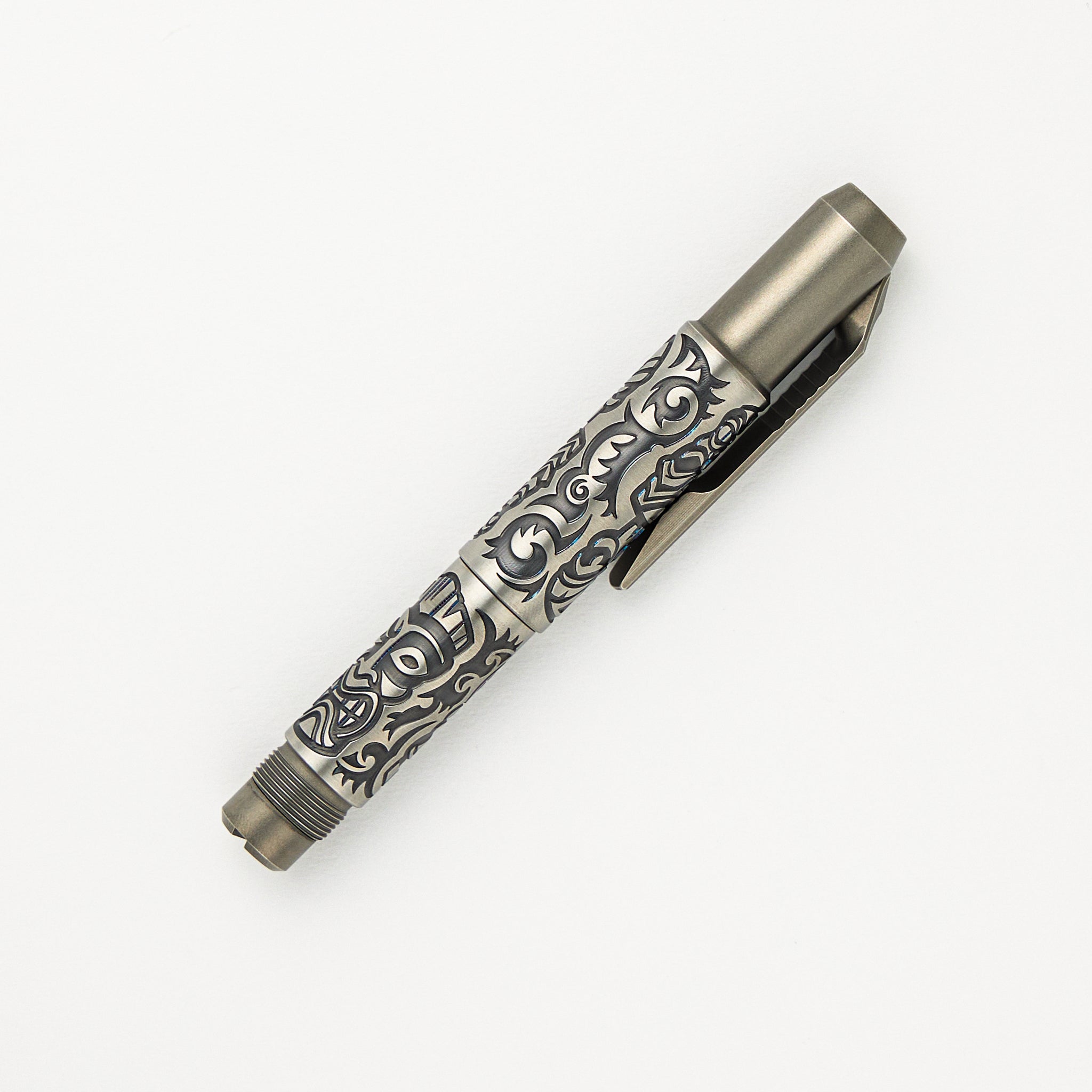 Shirogorov Knives / Ti2 Design Titanium Tool Pen - "Tiki" Engraved - Completed