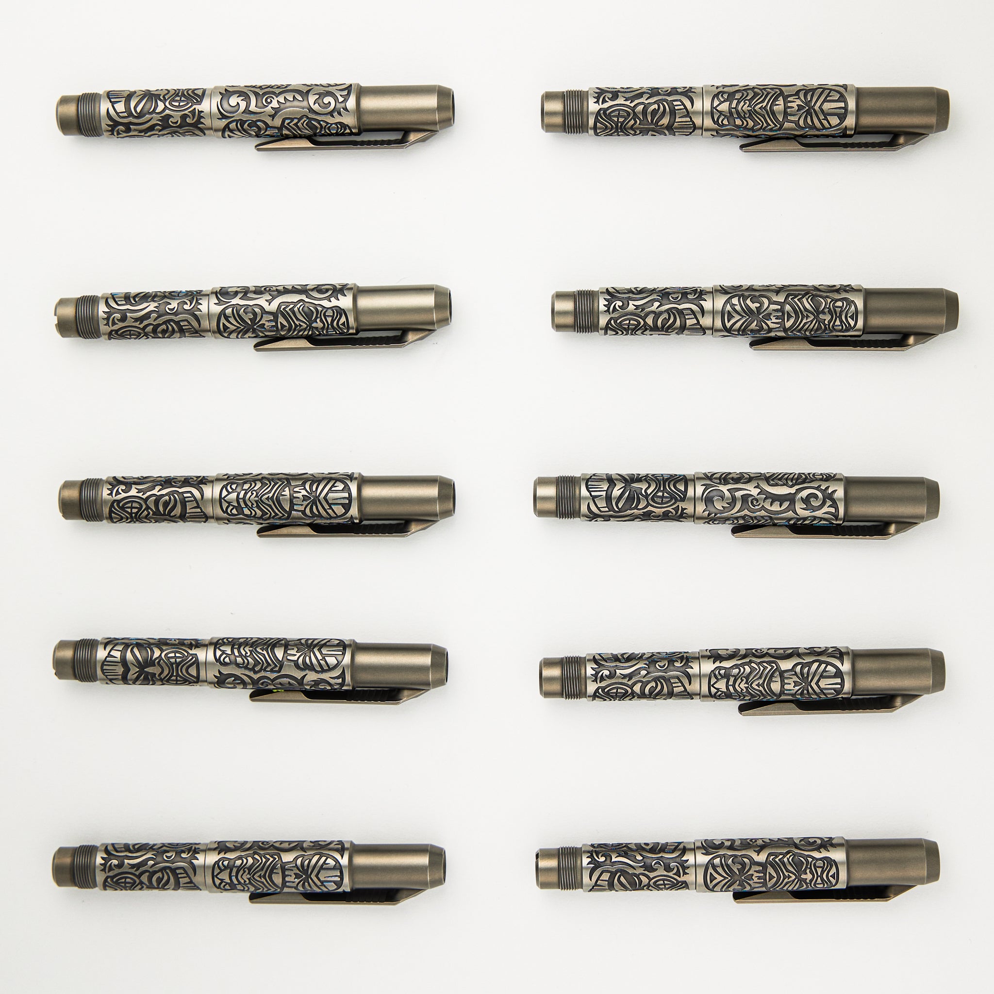 Shirogorov Knives / Ti2 Design Titanium Tool Pen - "Tiki" Engraved - Completed