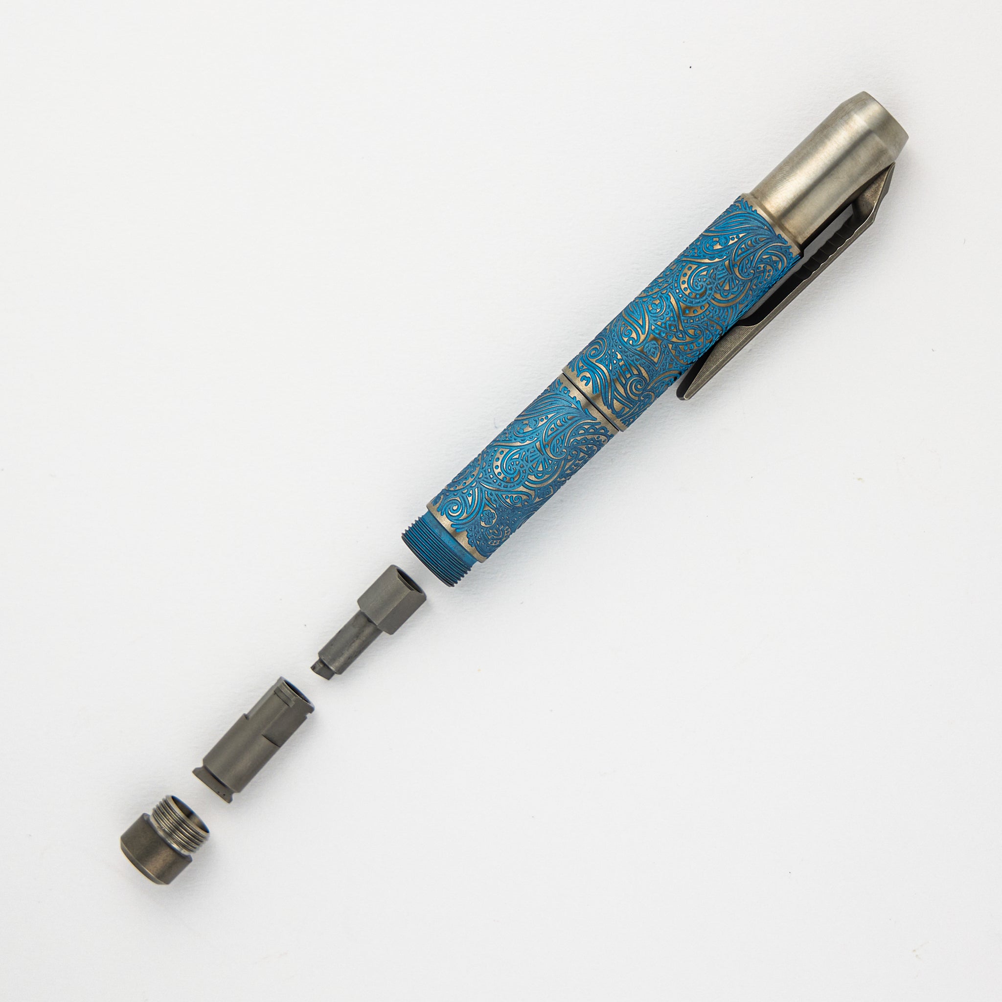 Ti2 Design Collaboration Titanium Pivot Tool Pen - Paisley Engraved