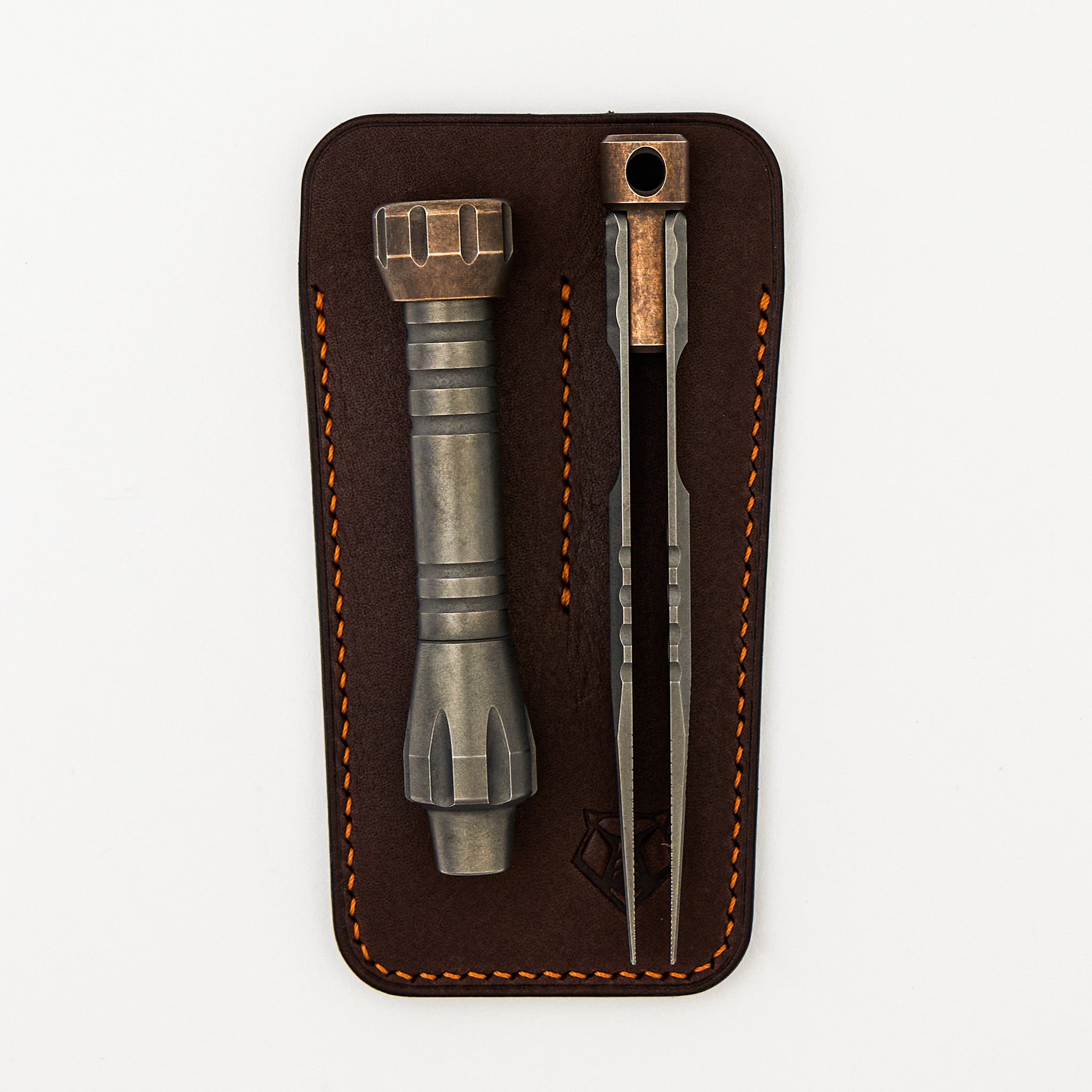 Tweezer and Bit Driver Set - Titanium/Brass - Cova Leather Pouch