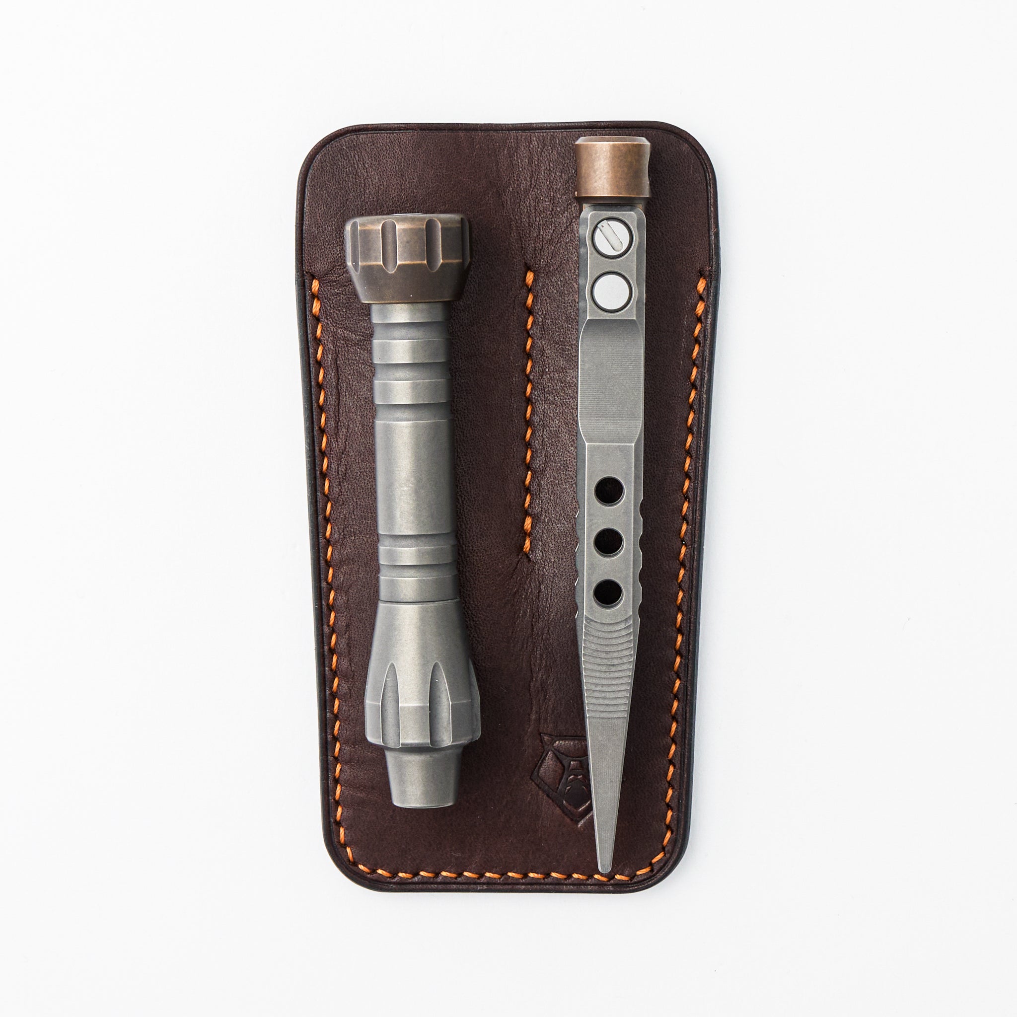Tweezer and Bit Driver Set - Titanium/Brass - Cova Leather Pouch