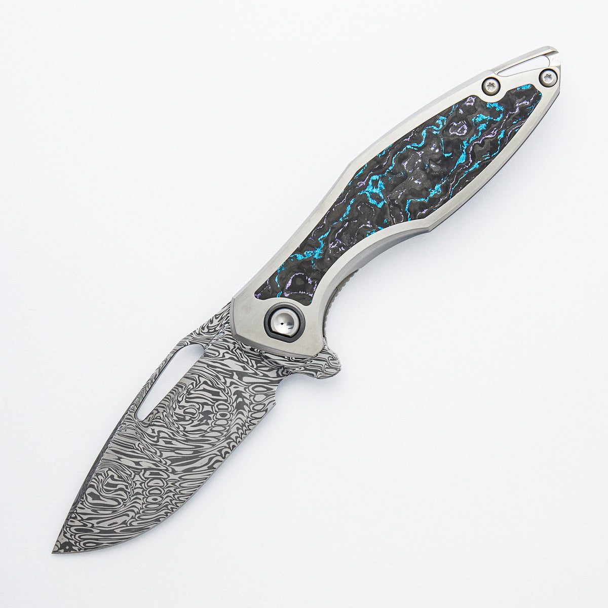 Custom Arius - Titanium/TechnoCarbo Handle - Mirror Grabak Damasteel Blade - SRP Tamar