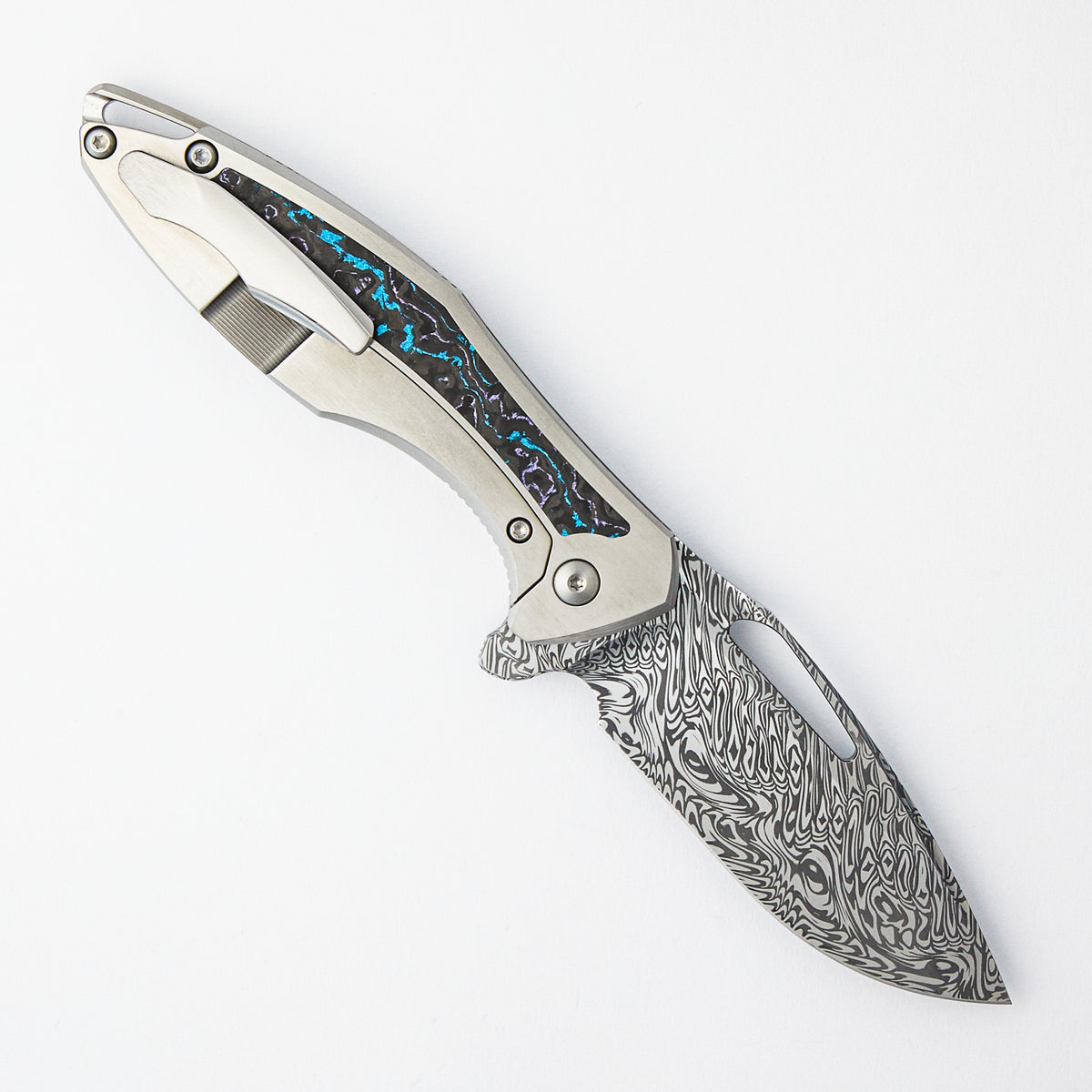 Custom Arius - Titanium/TechnoCarbo Handle - Mirror Grabak Damasteel Blade - SRP Tamar