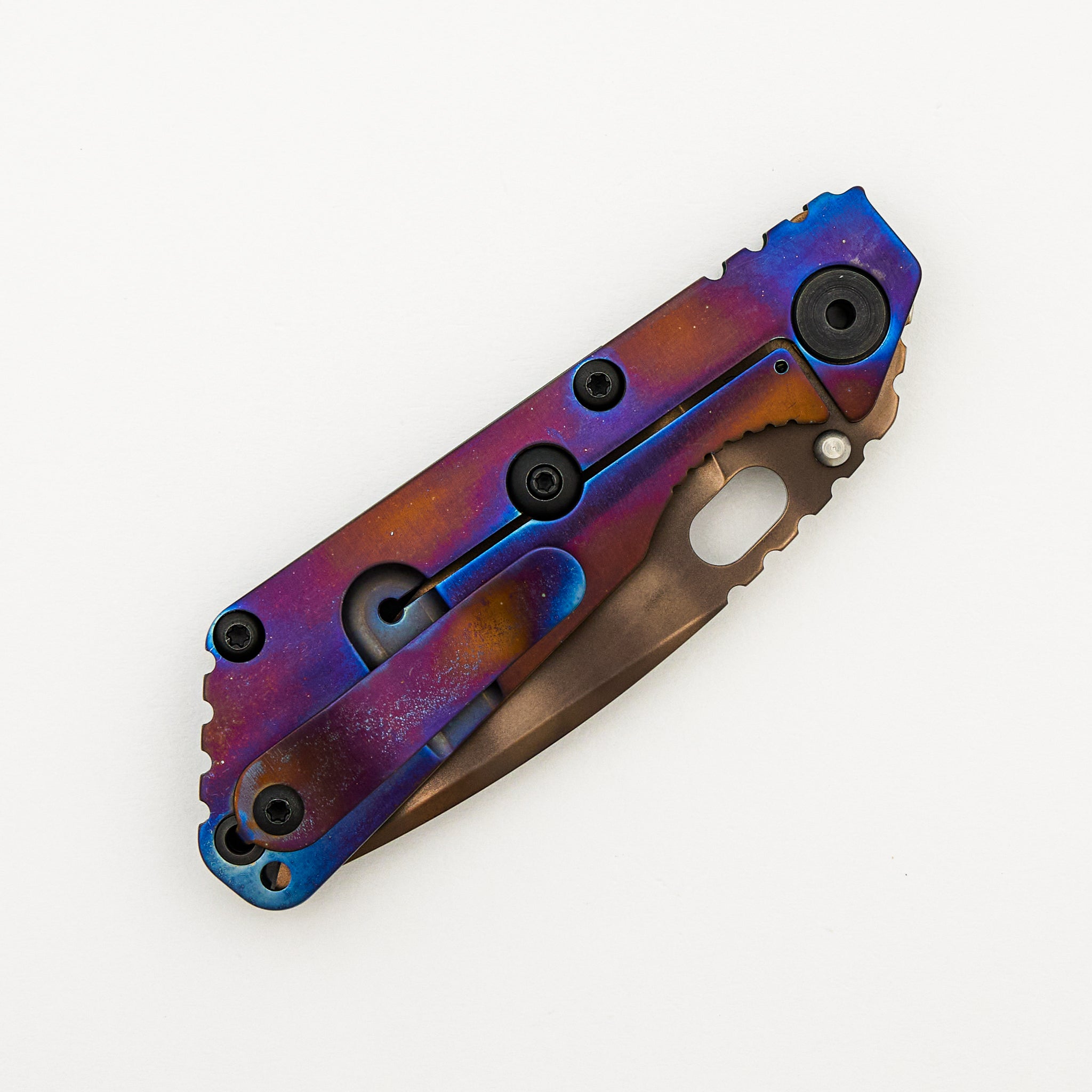 SNG - Anodized Titanium/Forest Green G10 Handle - Drop Point Bronze Tiger Stripe 20CV Blade