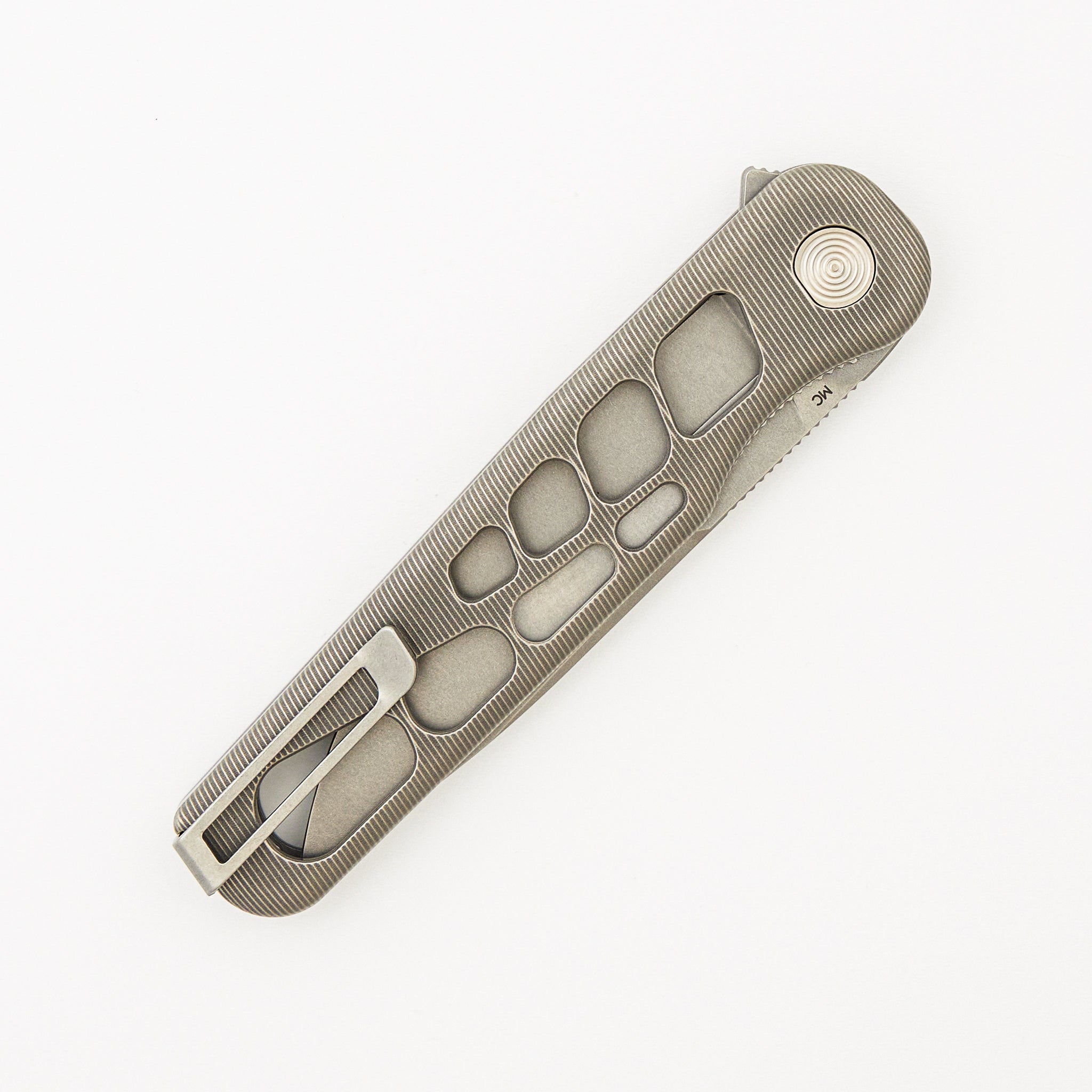 Rockwall Flipper V2 - Skeletonized Stonewash Titanium Handles - MagnaCut Blade