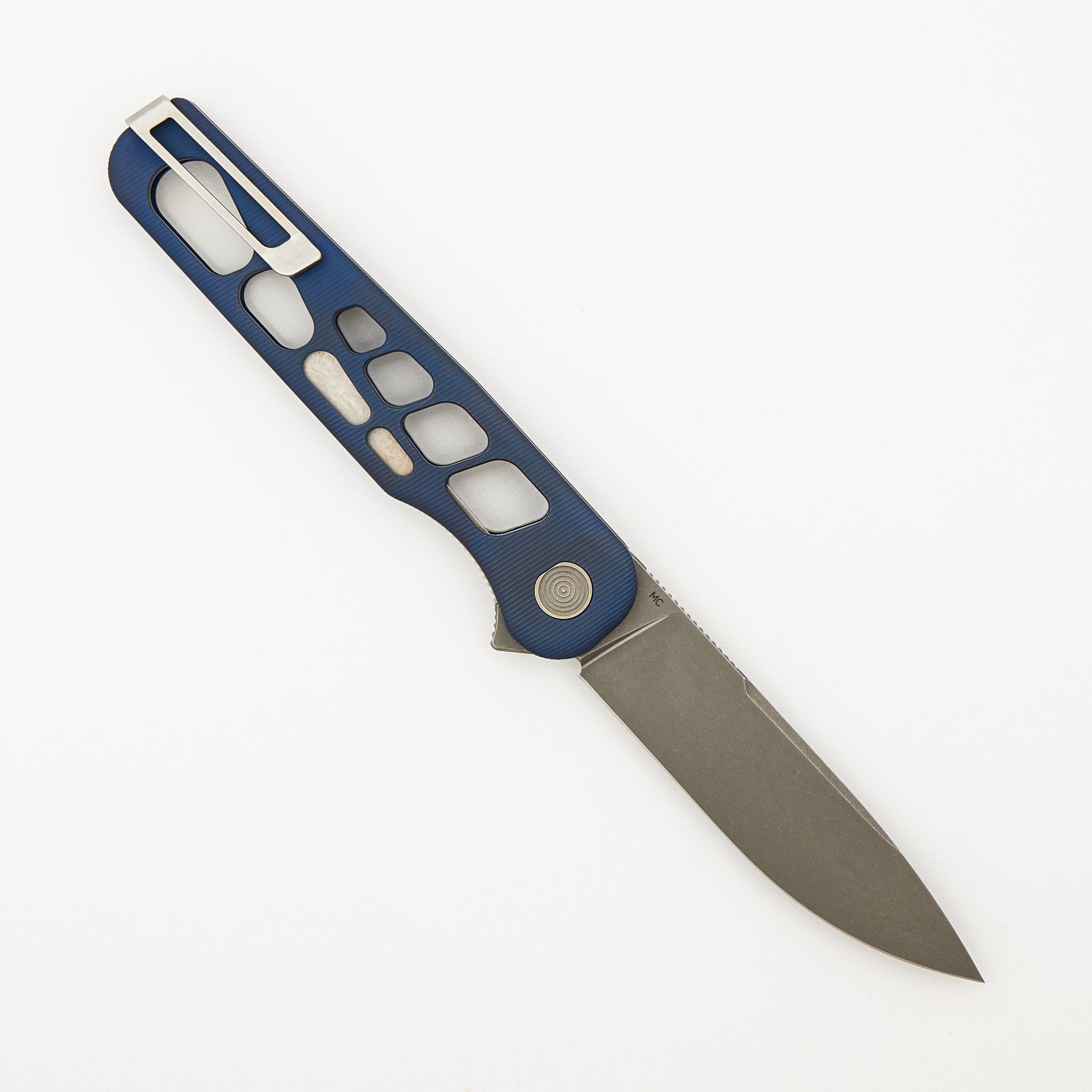 Rockwall Flipper V2 - Skeletonized Blue Ano Titanium Handles - MagnaCut Blade