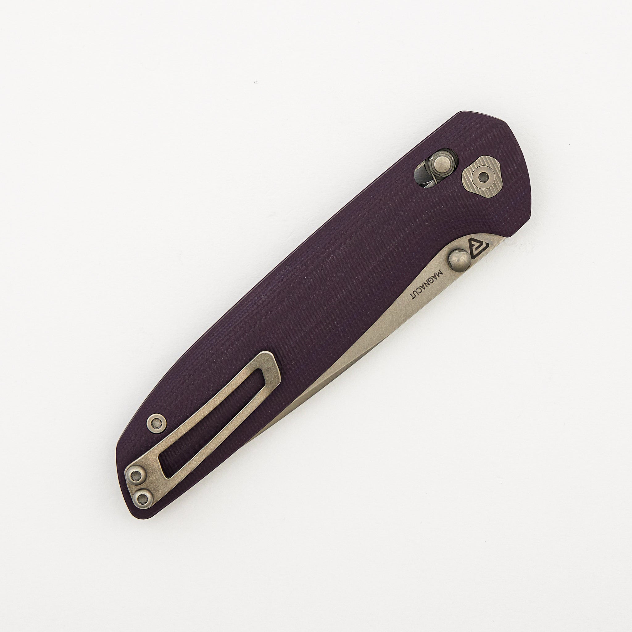 Maverick – Stonewash MagnaCut Blade – Purple G10 Handle