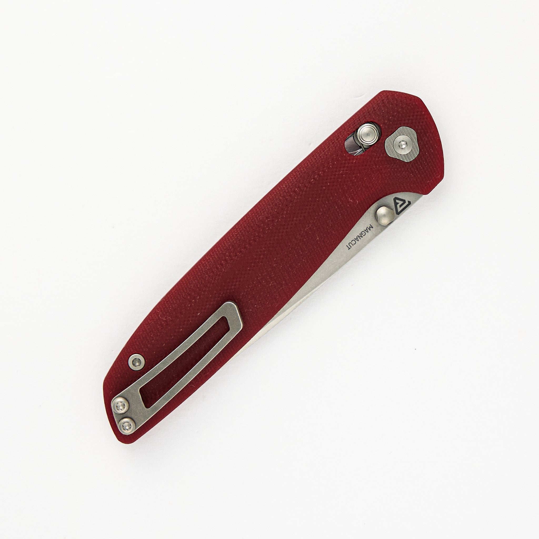 Maverick – Stonewash MagnaCut Blade – Red G10 Handle
