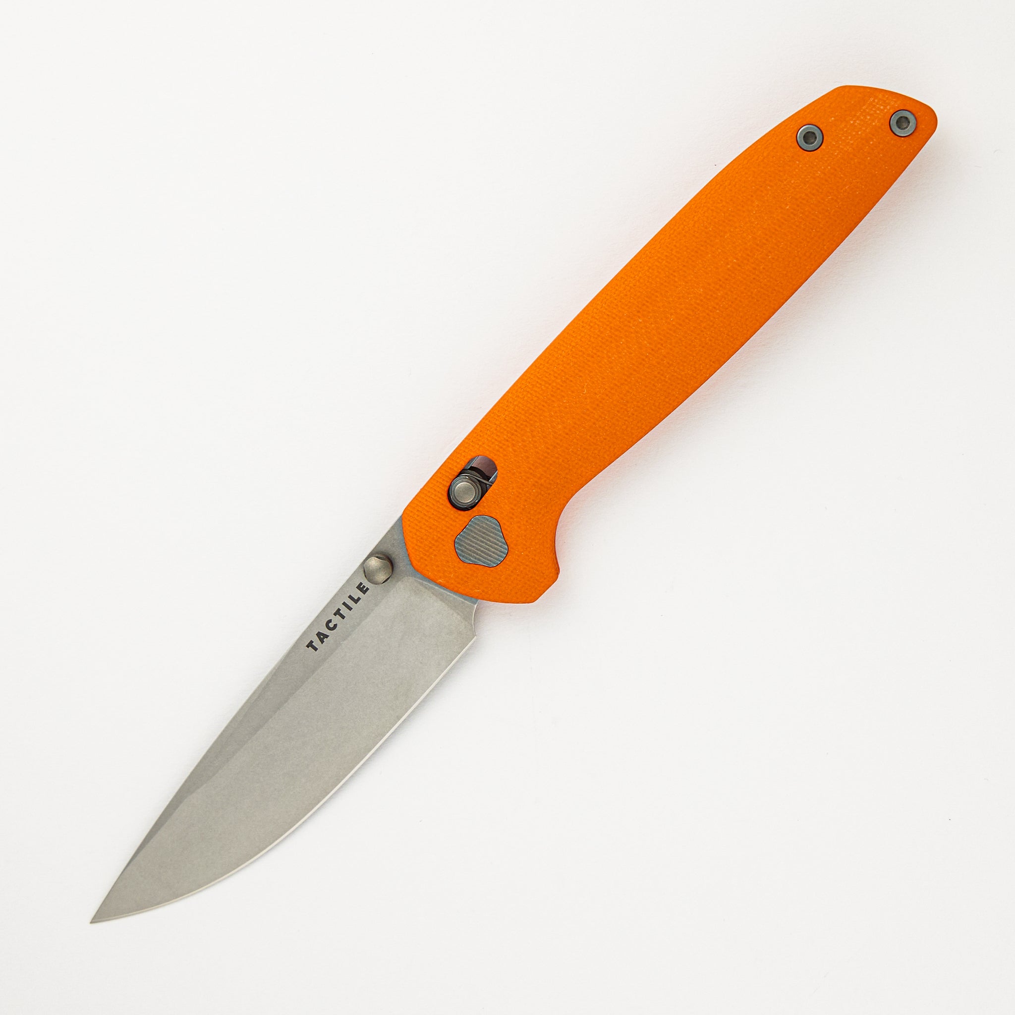 Maverick – Stonewash MagnaCut Blade – Orange G10 Handle
