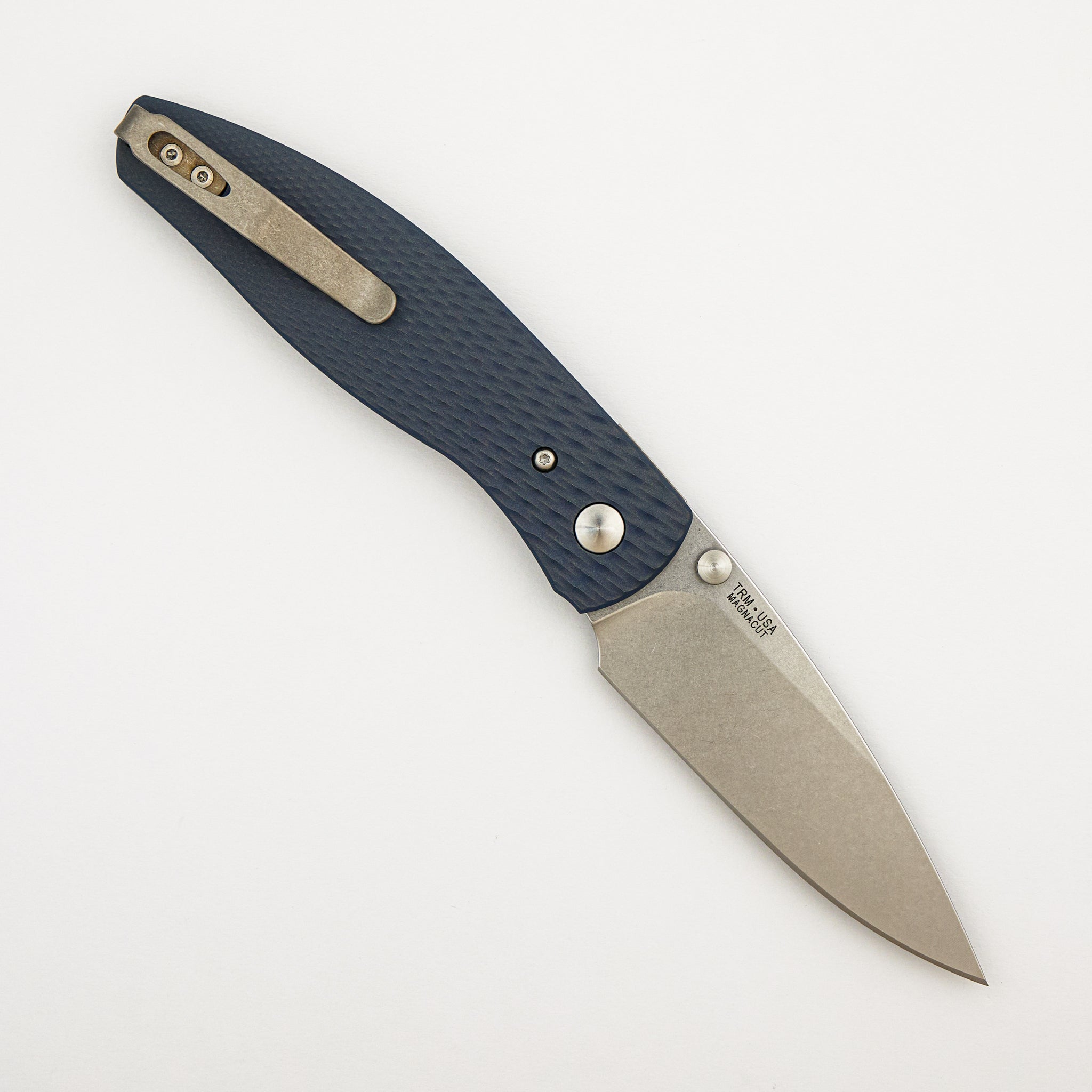Atom Linerlock - Blue Cerakote Titanium Lizard Skin 3D Handle - MagnaCut Blade