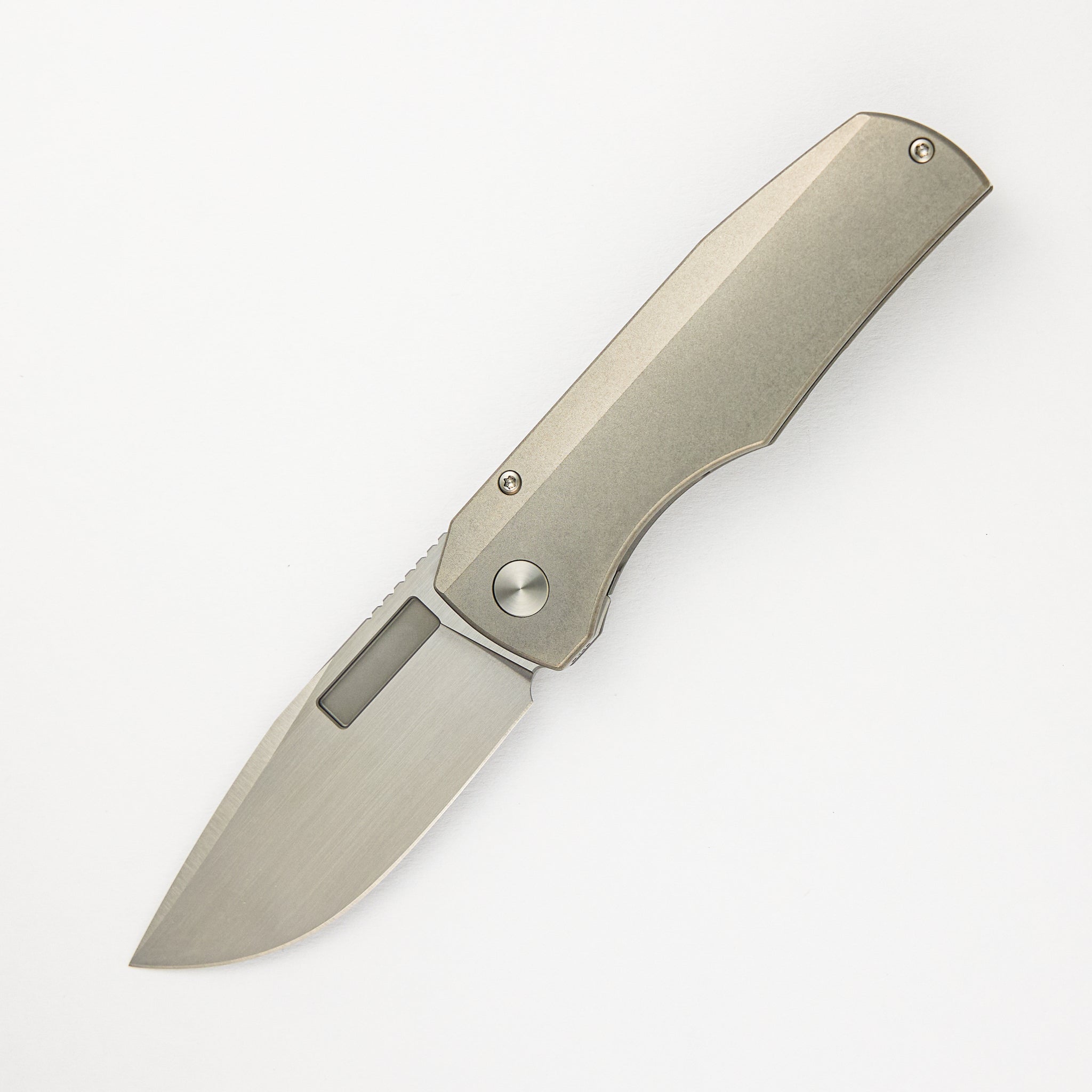 Nova Hand Satin Drop Point CPM Magnacut Blade Stonewash Titanium Handle Frame Lock