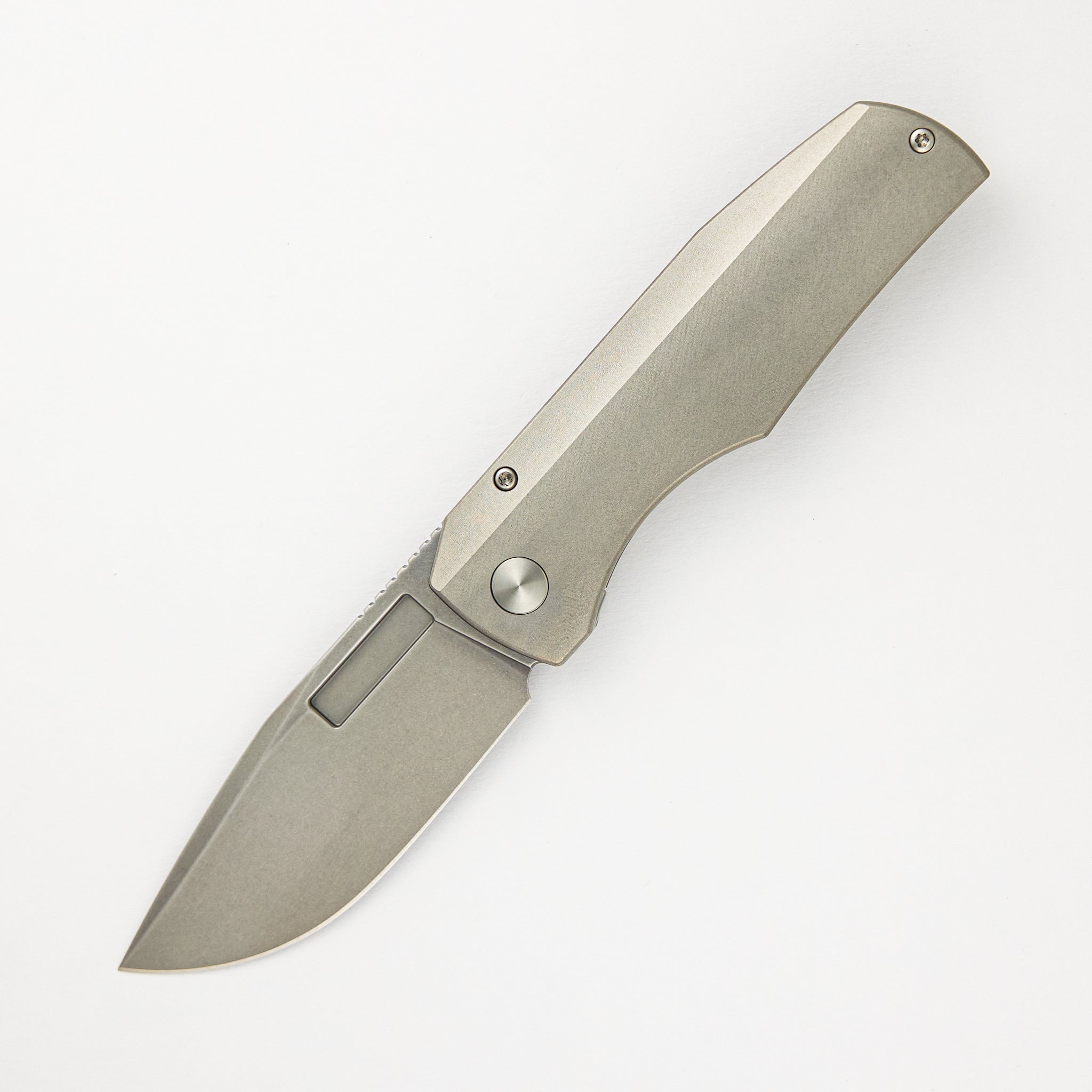 Nova Stonewash Drop Point CPM Magnacut Blade Stonewash Titanium Handle Frame Lock