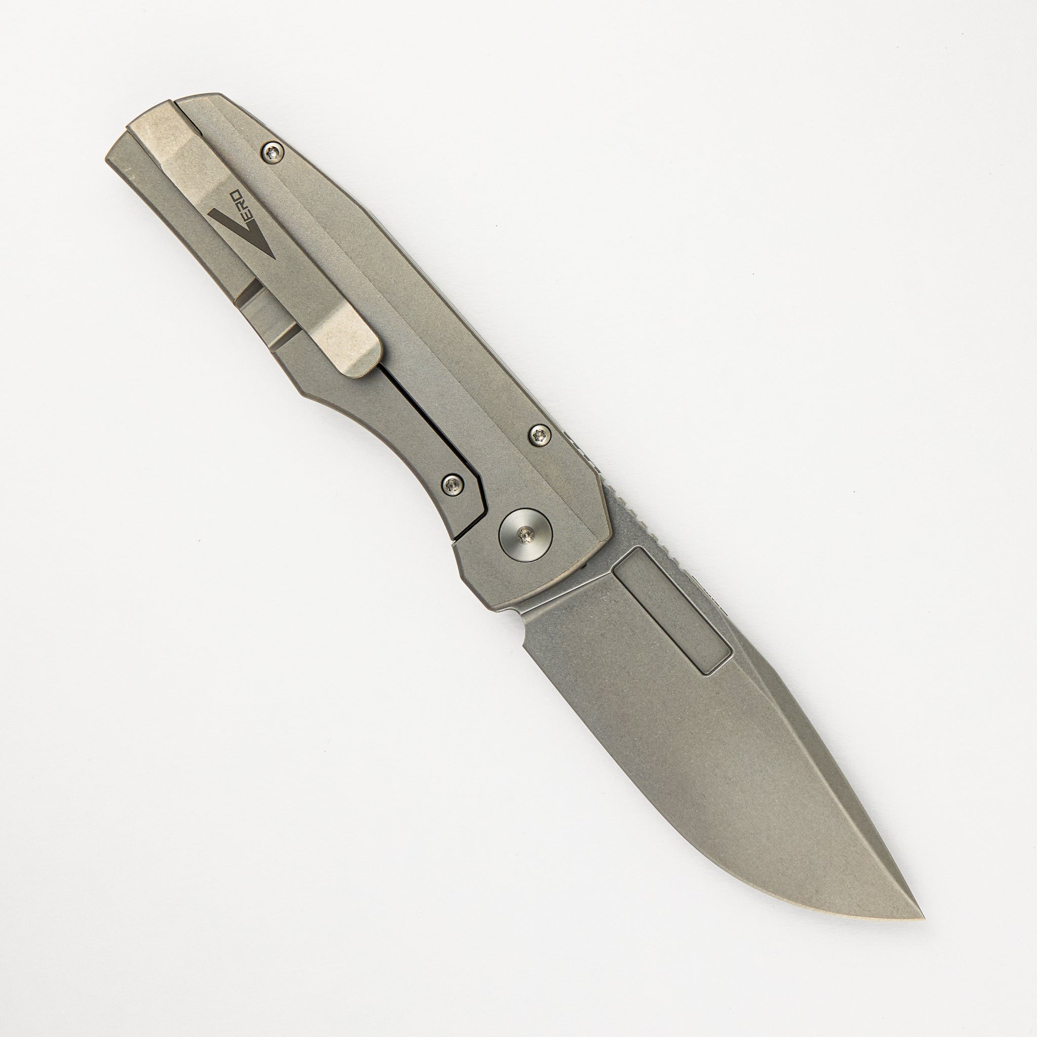 Nova Stonewash Drop Point CPM Magnacut Blade Stonewash Titanium Handle Frame Lock