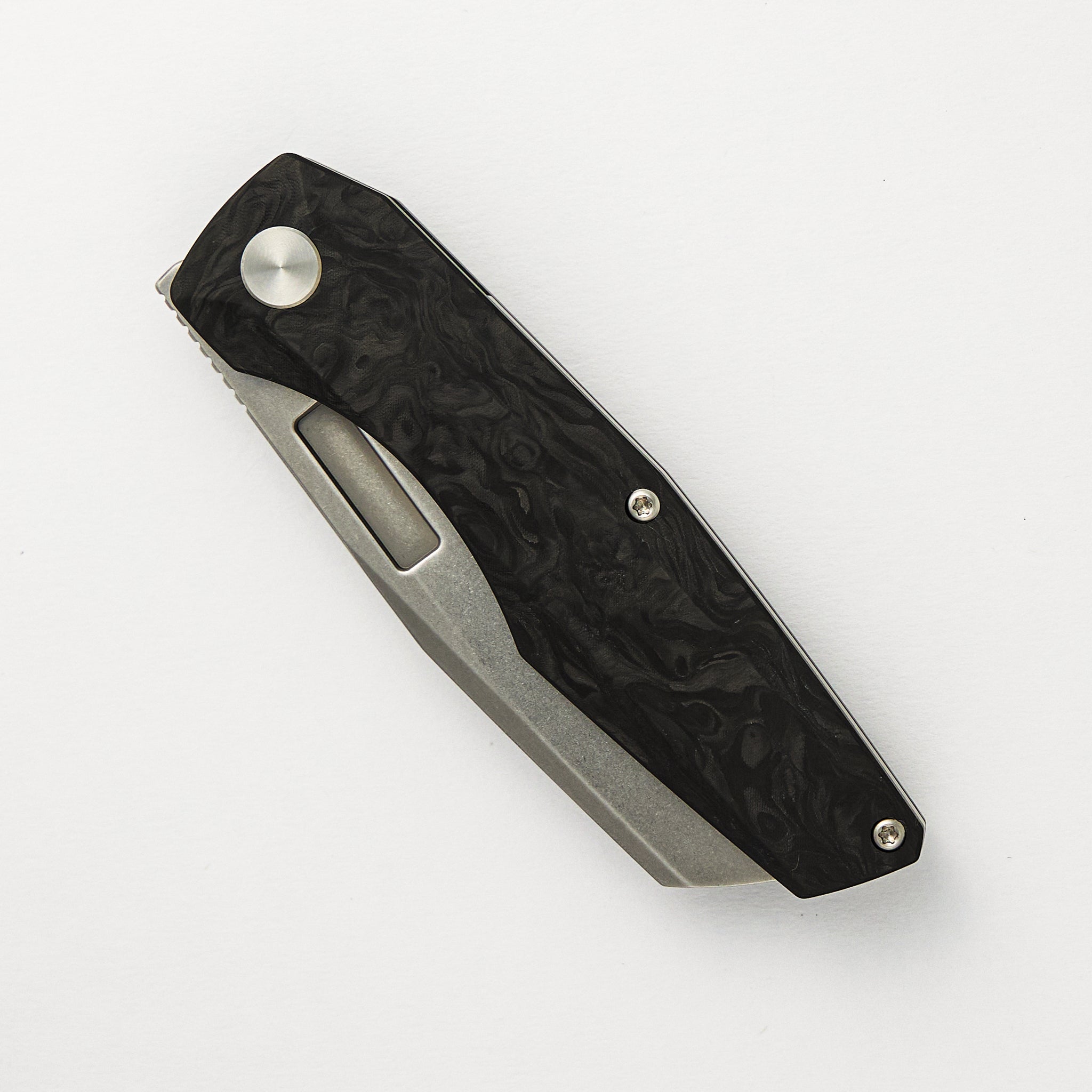 Axon Stonewash Sheepsfoot M390 Blade Marbled Carbon Fiber Handle Liner Lock