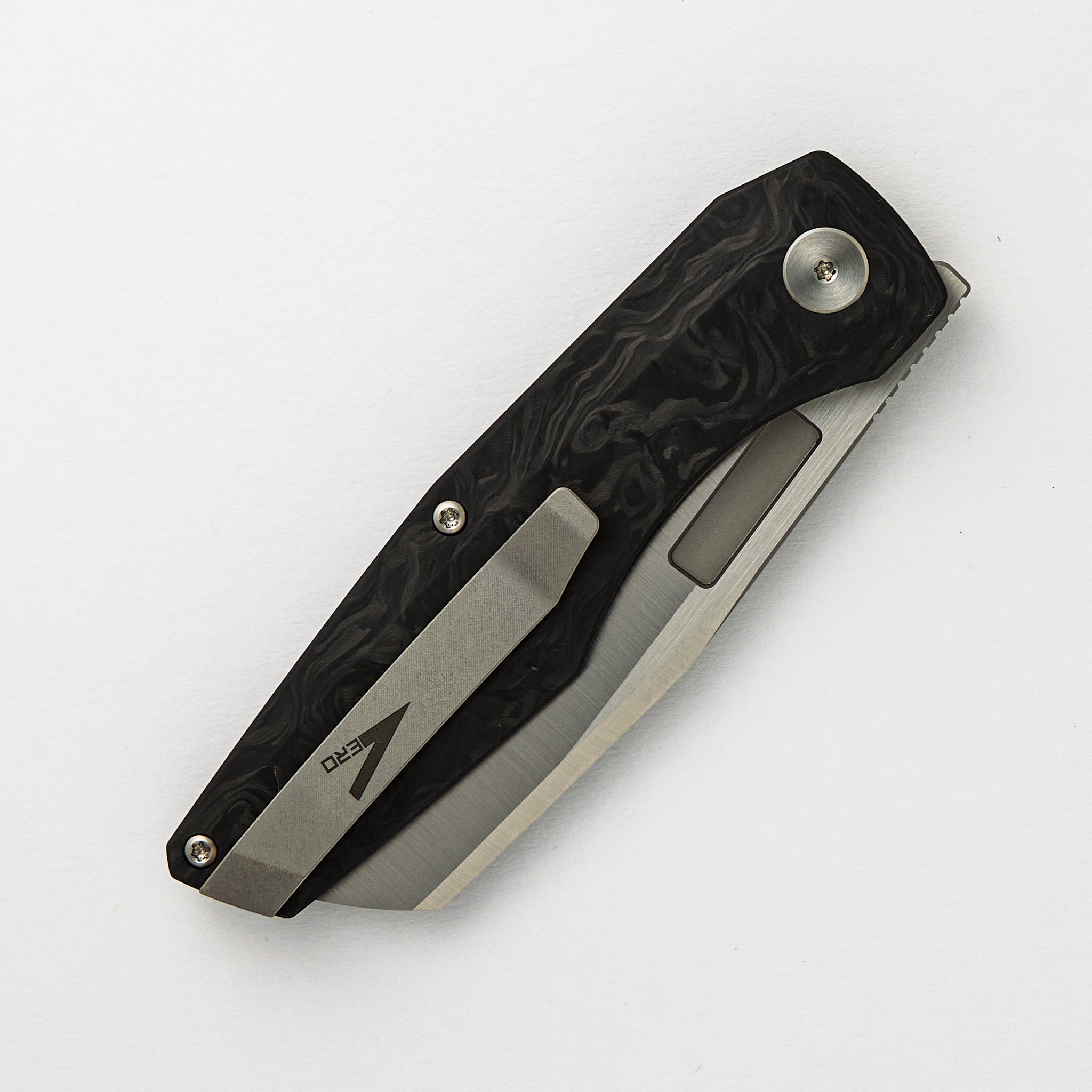 Axon Belt Satin Sheepsfoot M390 Blade Marbled Carbon Fiber Handle Liner Lock