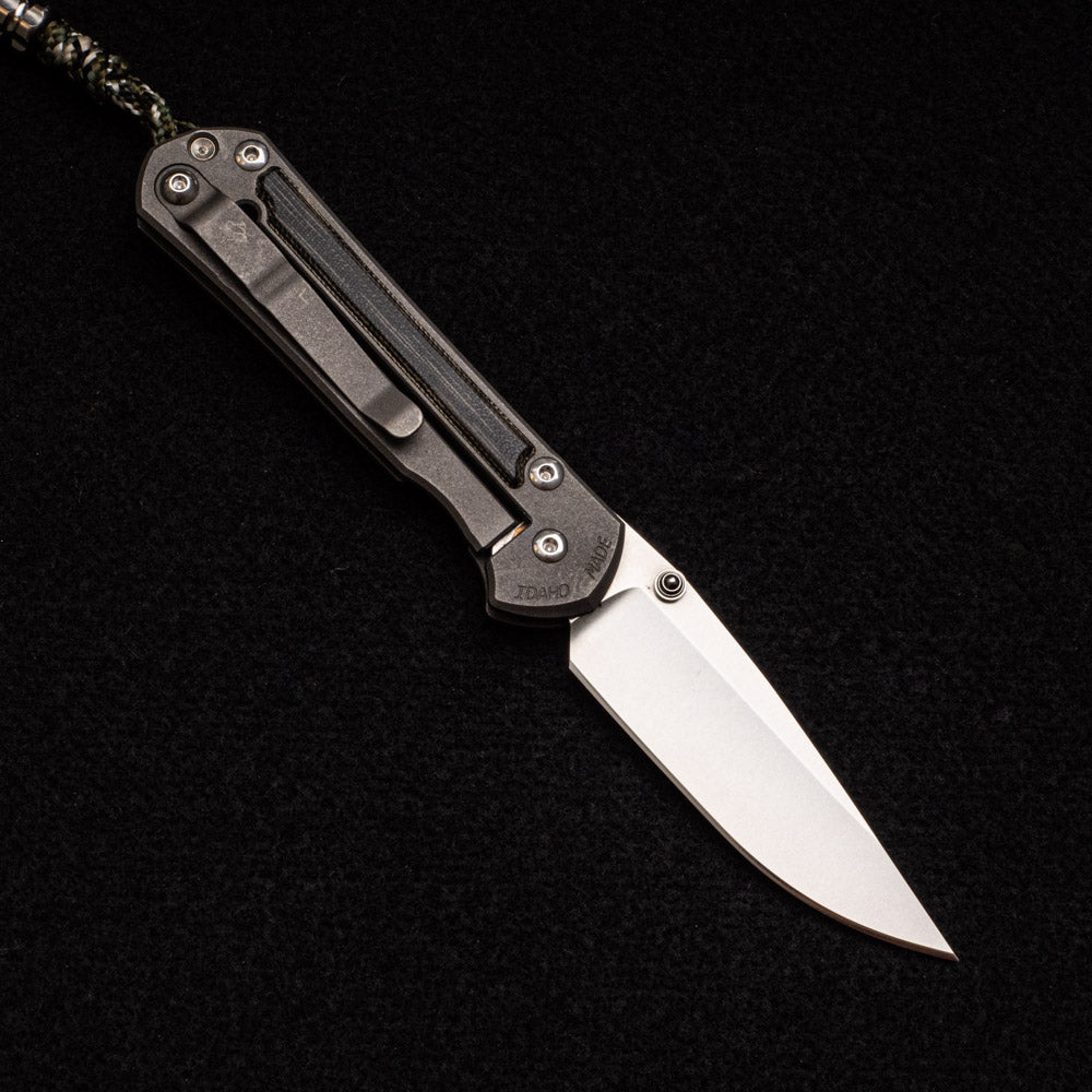 CHRIS REEVE SMALL SEBENZA 21 BLACK CANVAS MICARTA INLAY - S35VN BLADE - SILVER DOUBLE THUMB LUGS