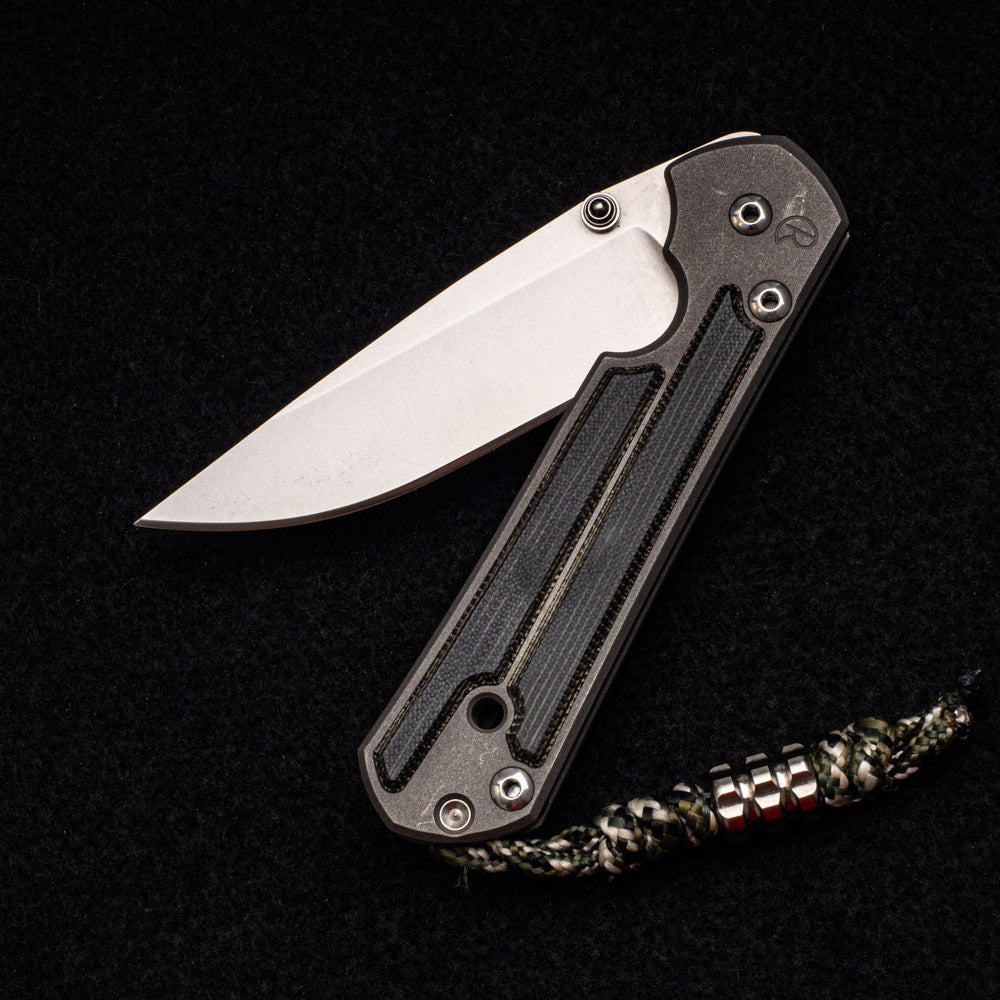 CHRIS REEVE SMALL SEBENZA 21 BLACK CANVAS MICARTA INLAY - S35VN BLADE - SILVER DOUBLE THUMB LUGS