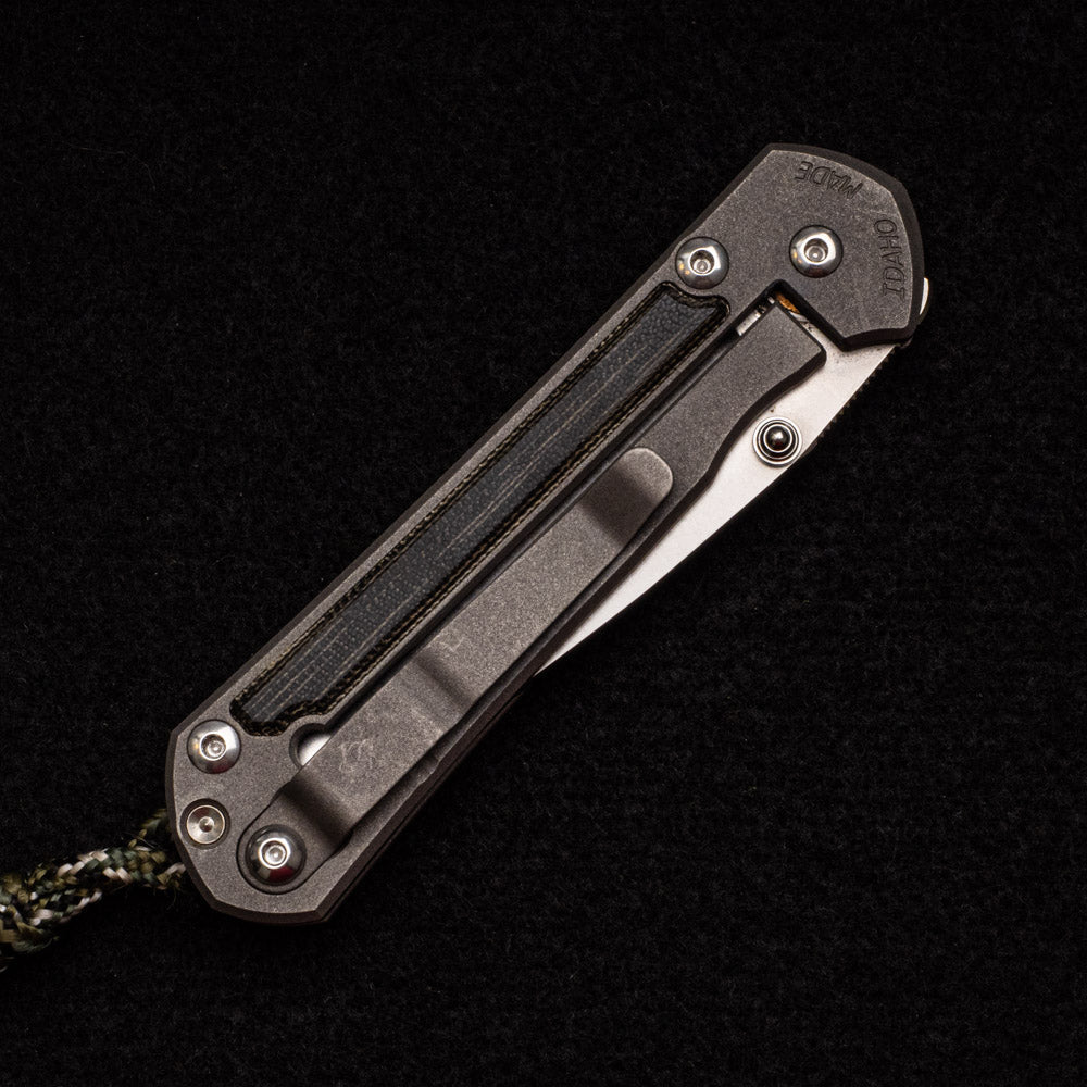 CHRIS REEVE SMALL SEBENZA 21 BLACK CANVAS MICARTA INLAY - S35VN BLADE - SILVER DOUBLE THUMB LUGS