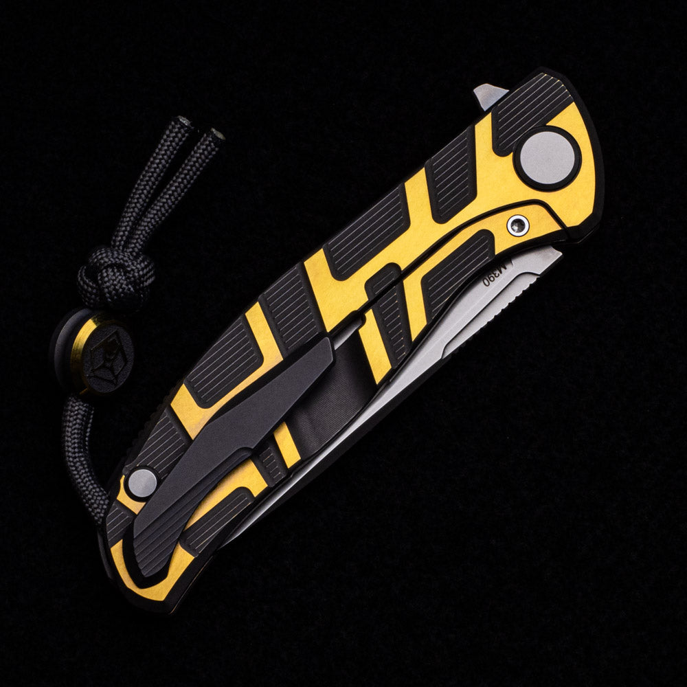 Shirogorov F95 T Pattern Gen 4 – Blade Show Edition – Grey-Yellow Ano Titanium Handle – M390 Blade – MRBS