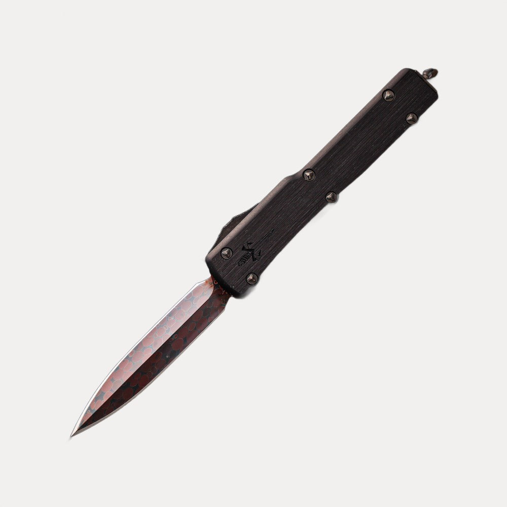 Anthony Marfione UTX-70 – D-E Hot Blued Dragonskin Pattern Bertie Reitveld Spike Grind Hefted Black Alloy W- DLC Two-Tone Hardware