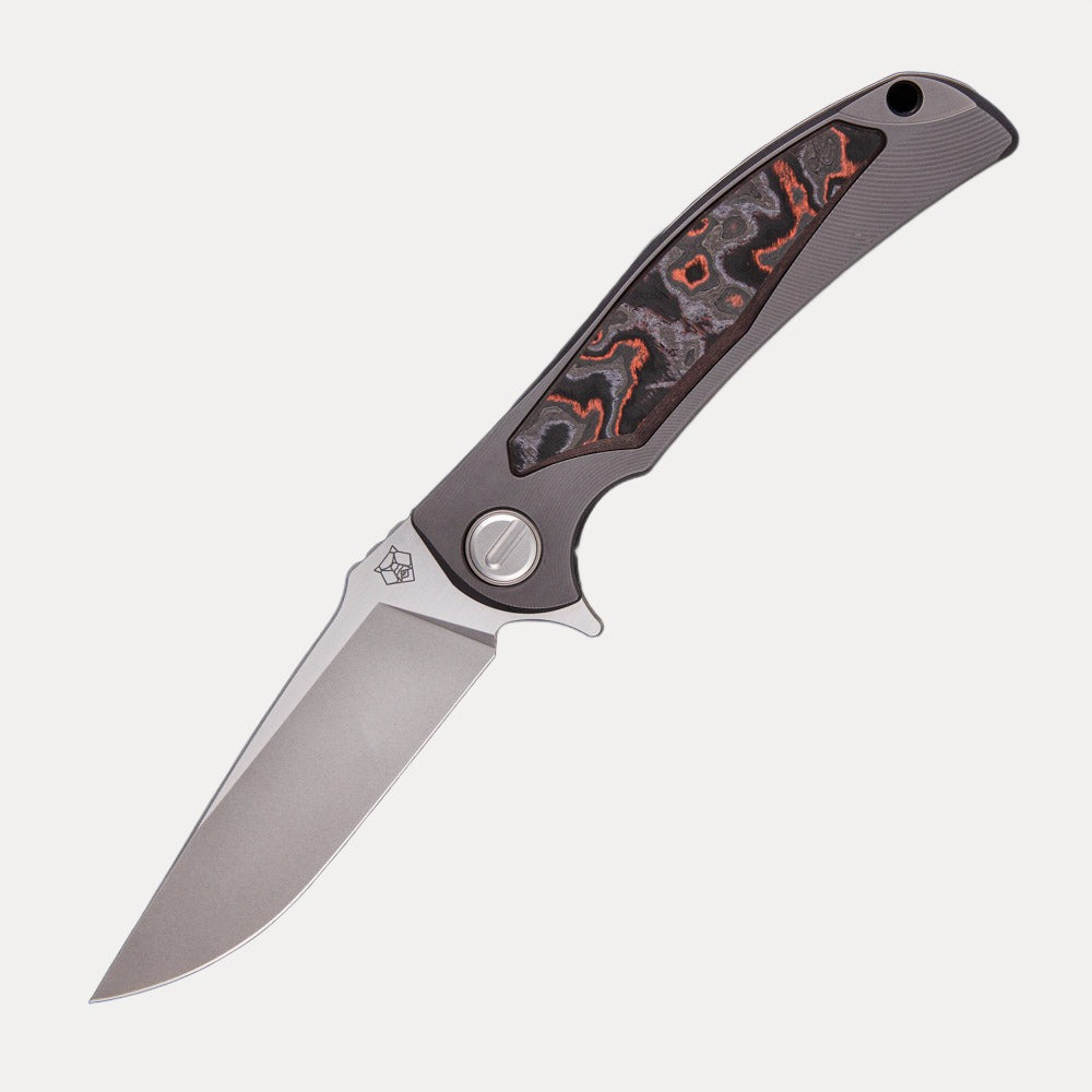 SHIROGOROV “LIMITED EDITION” RJ MARTIN DESIGN MOLTEN OVERKILL – MAGNACUT BLADE – TITANIUM HANDLE W/ LAVA & ASH CARBOTI INLAYS – SRRBS