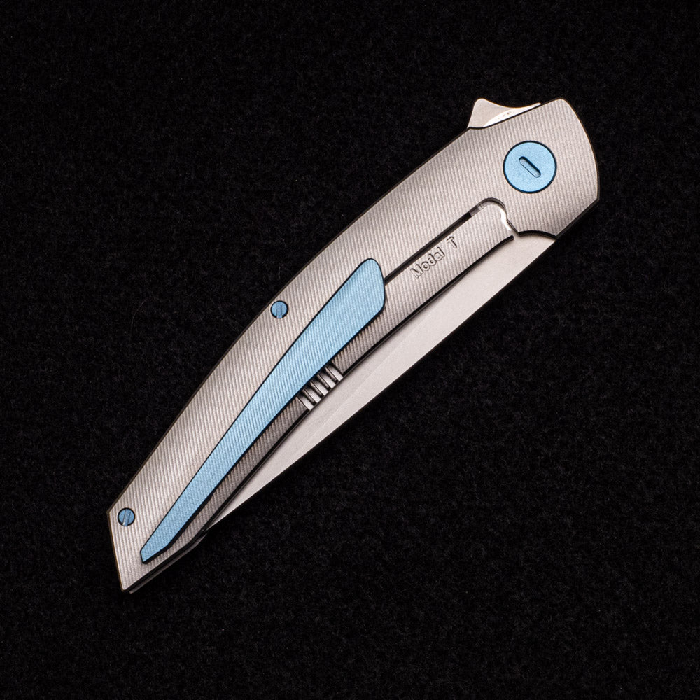 Hog House Knives Model T – M390 BLADE – TI W- LIGHT BLUE