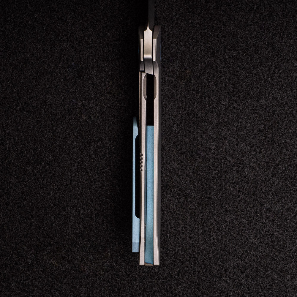 Hog House Knives Model T – M390 BLADE – TI W- LIGHT BLUE