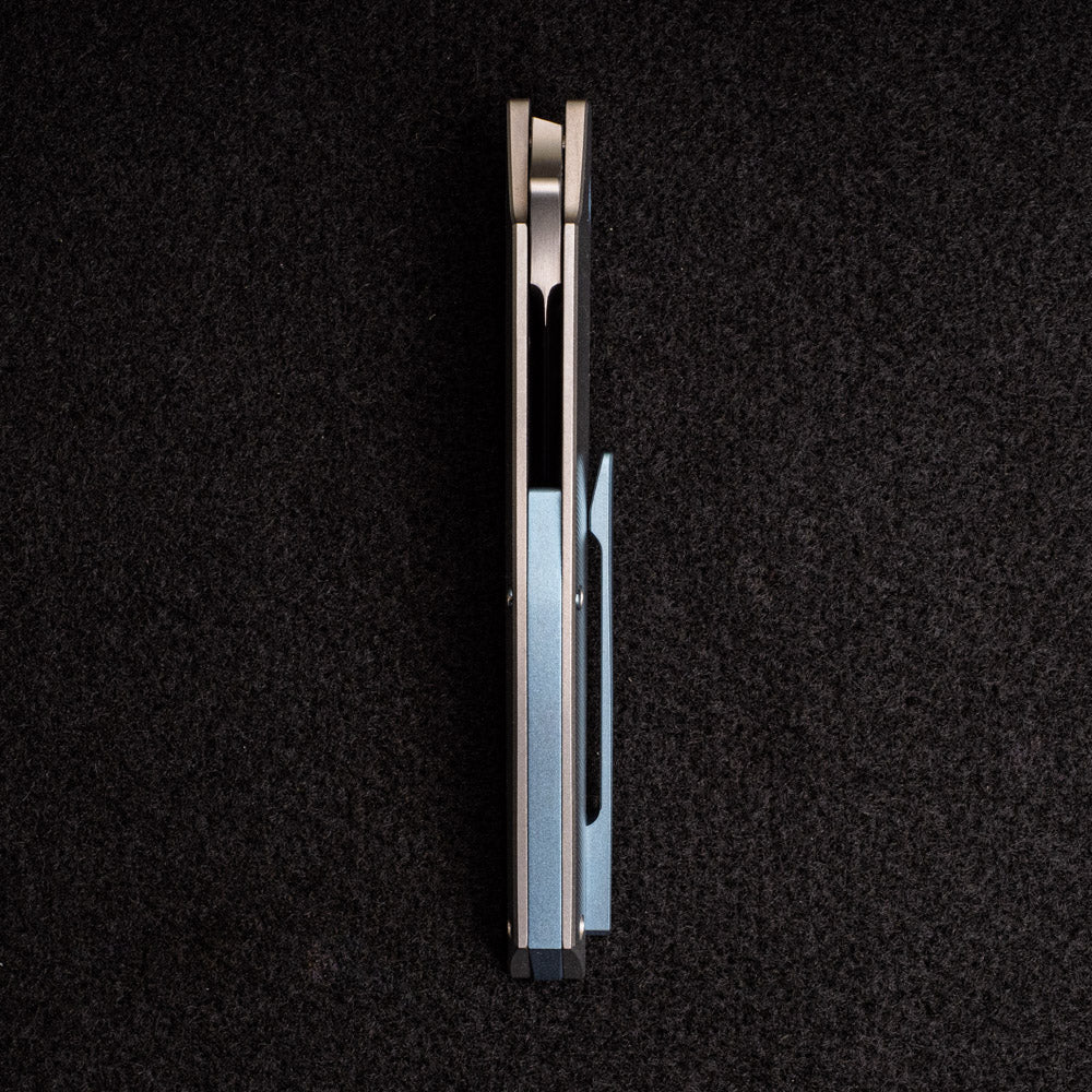 Hog House Knives Model T – M390 BLADE – TI W- LIGHT BLUE