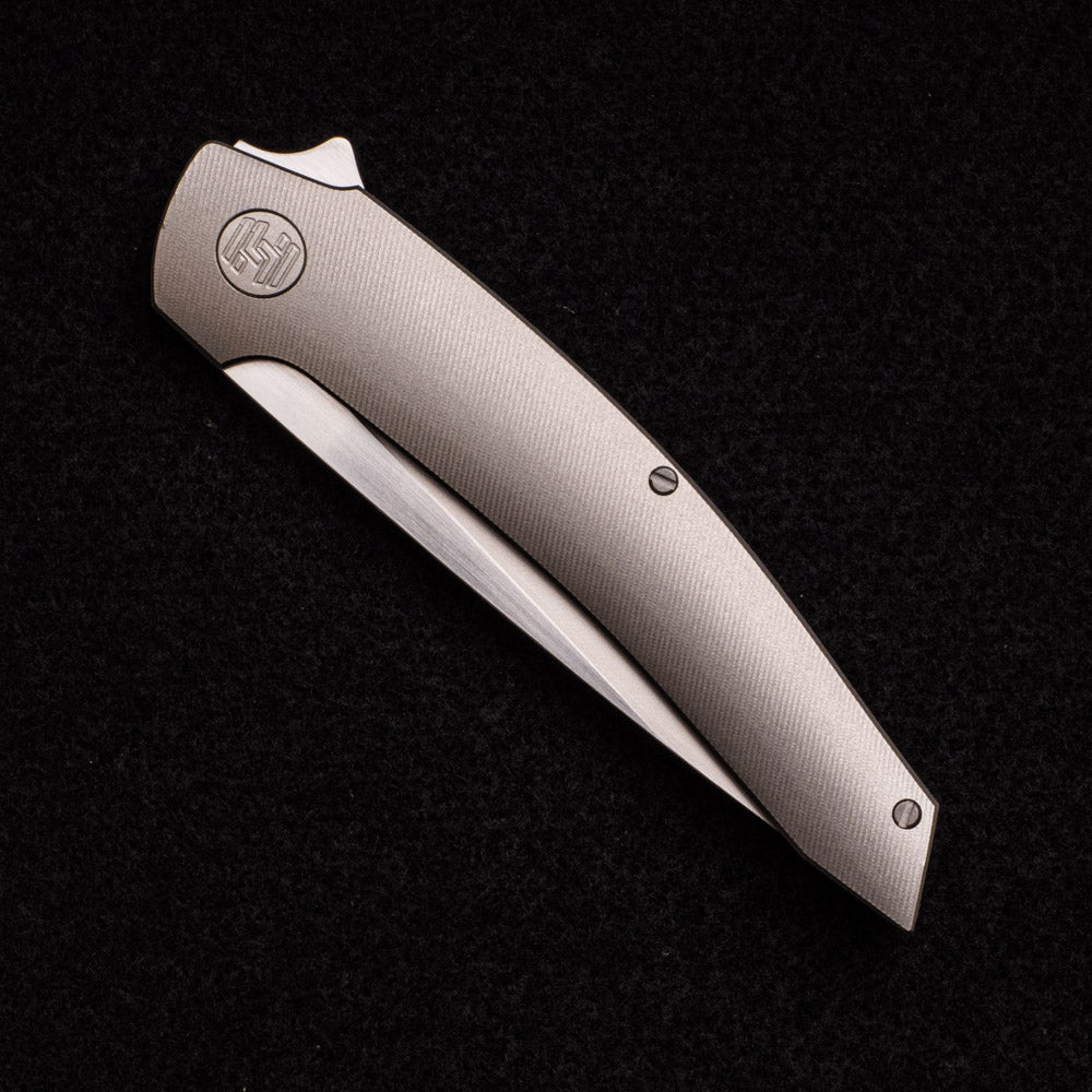 Hog House Knives Model T – M390 BLADE W- SATIN FLATS – TI W- SILVER
