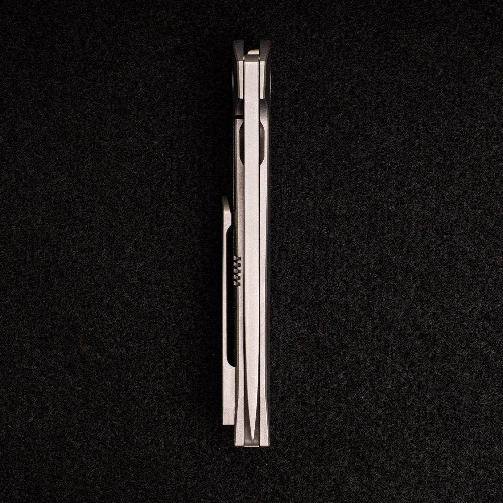 Hog House Knives Model T – M390 BLADE W- SATIN FLATS – TI W- SILVER