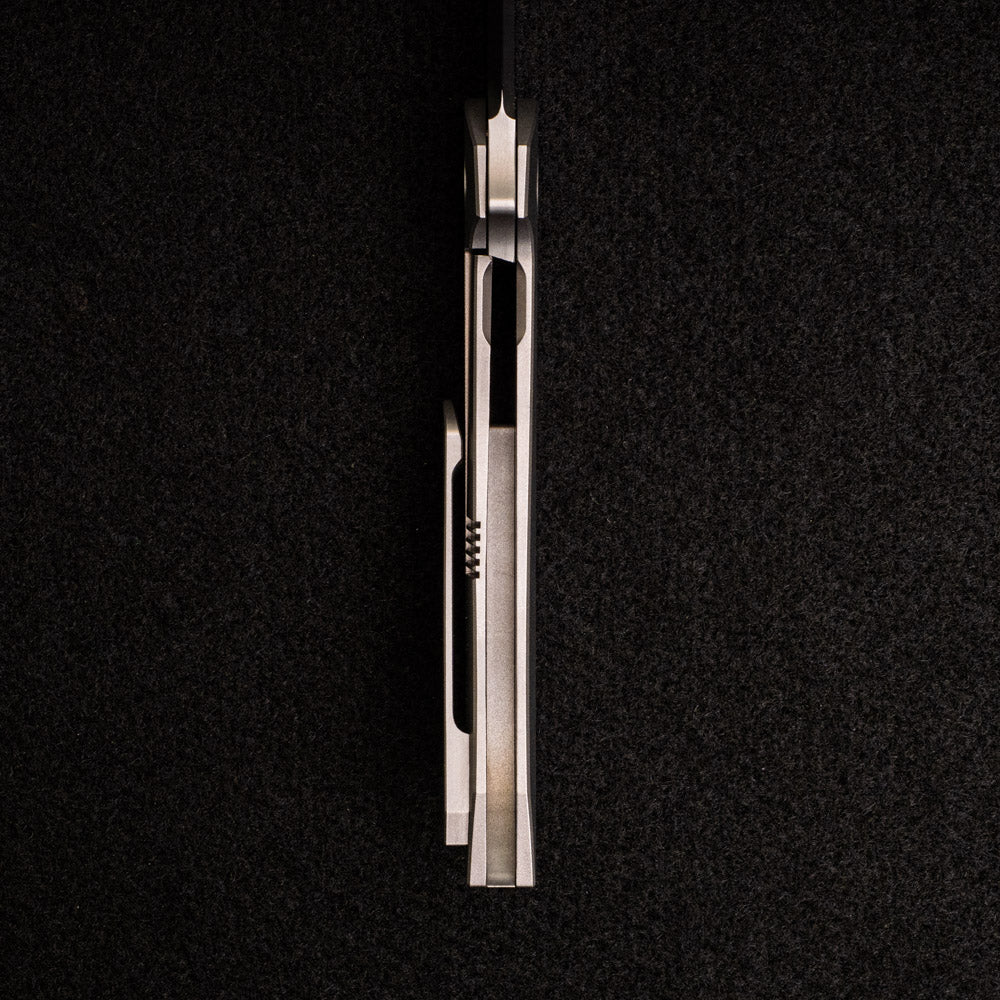 Hog House Knives Model T – M390 BLADE W- SATIN FLATS – TI W- SILVER
