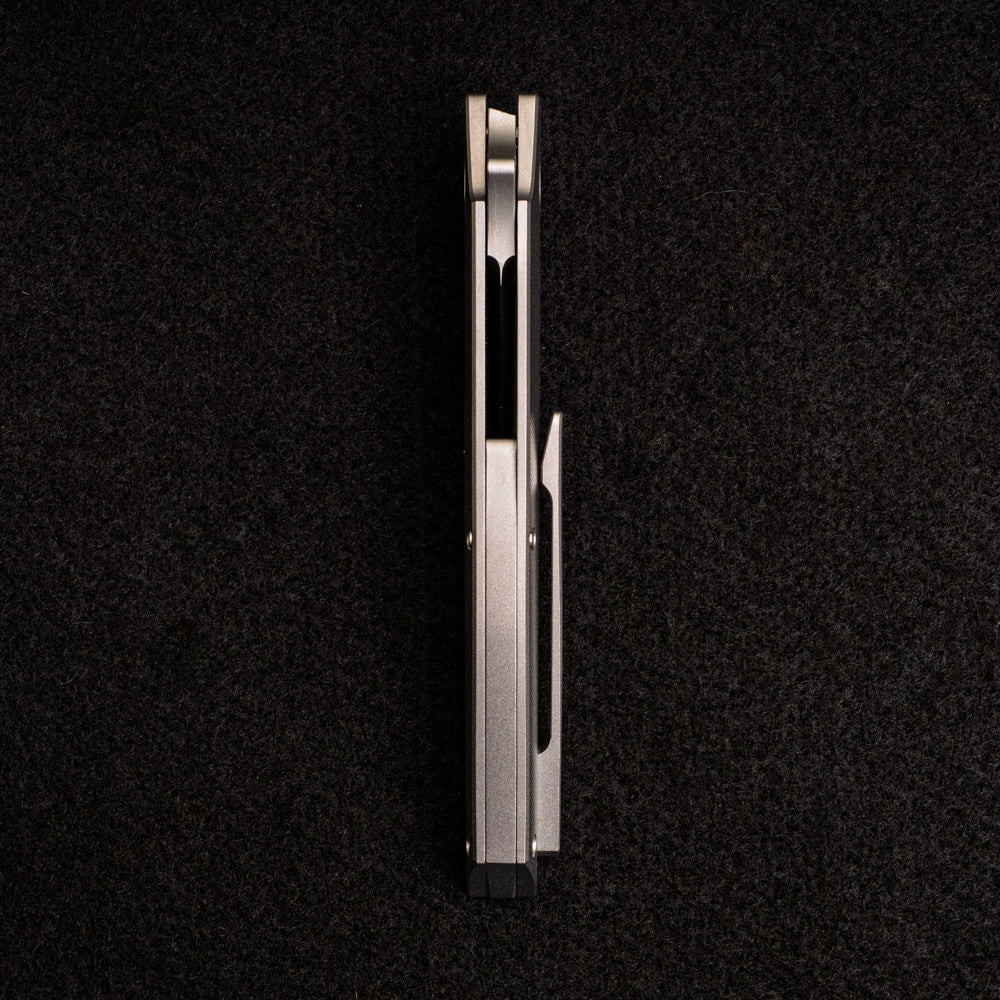 Hog House Knives Model T – M390 BLADE W- SATIN FLATS – TI W- SILVER