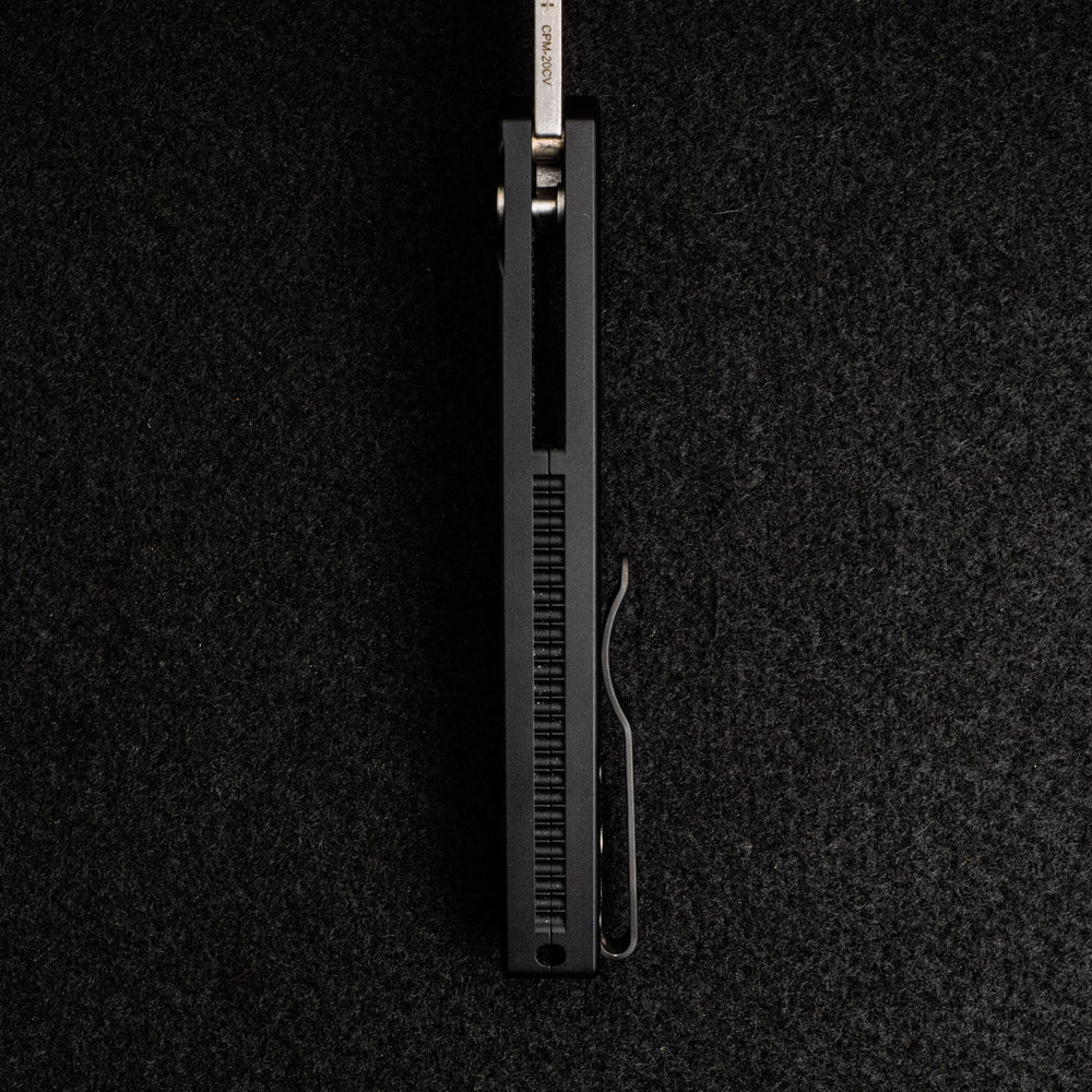Pro-Tech Knives Malibu Flipper – Black Aluminum Handle – Stonewash 20CV Reverse Tanto Blade