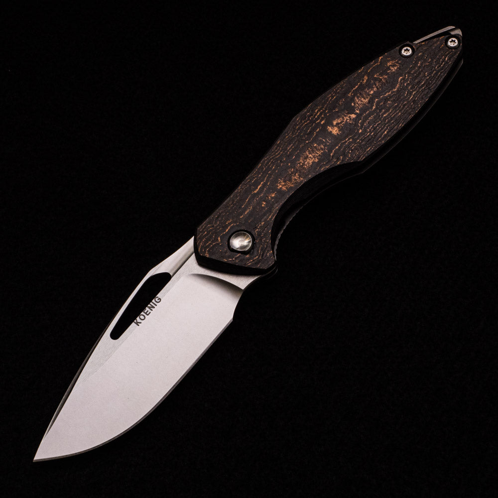 KOENIG KNIVES ARIUS – FLIPPER DELETE – MARBLE COPPER CARBON FIBER - TITANIUM HANDLE – M390 BLADE