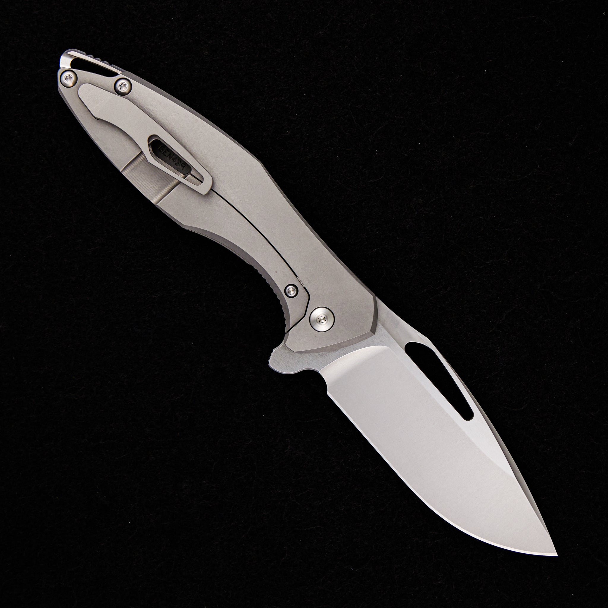 KOENIG KNIVES ARIUS – SMOOTH TITANIUM HANDLE – SILVER HARDWARE – BURNISHED W/ POLISHED FLATS M390 BLADE