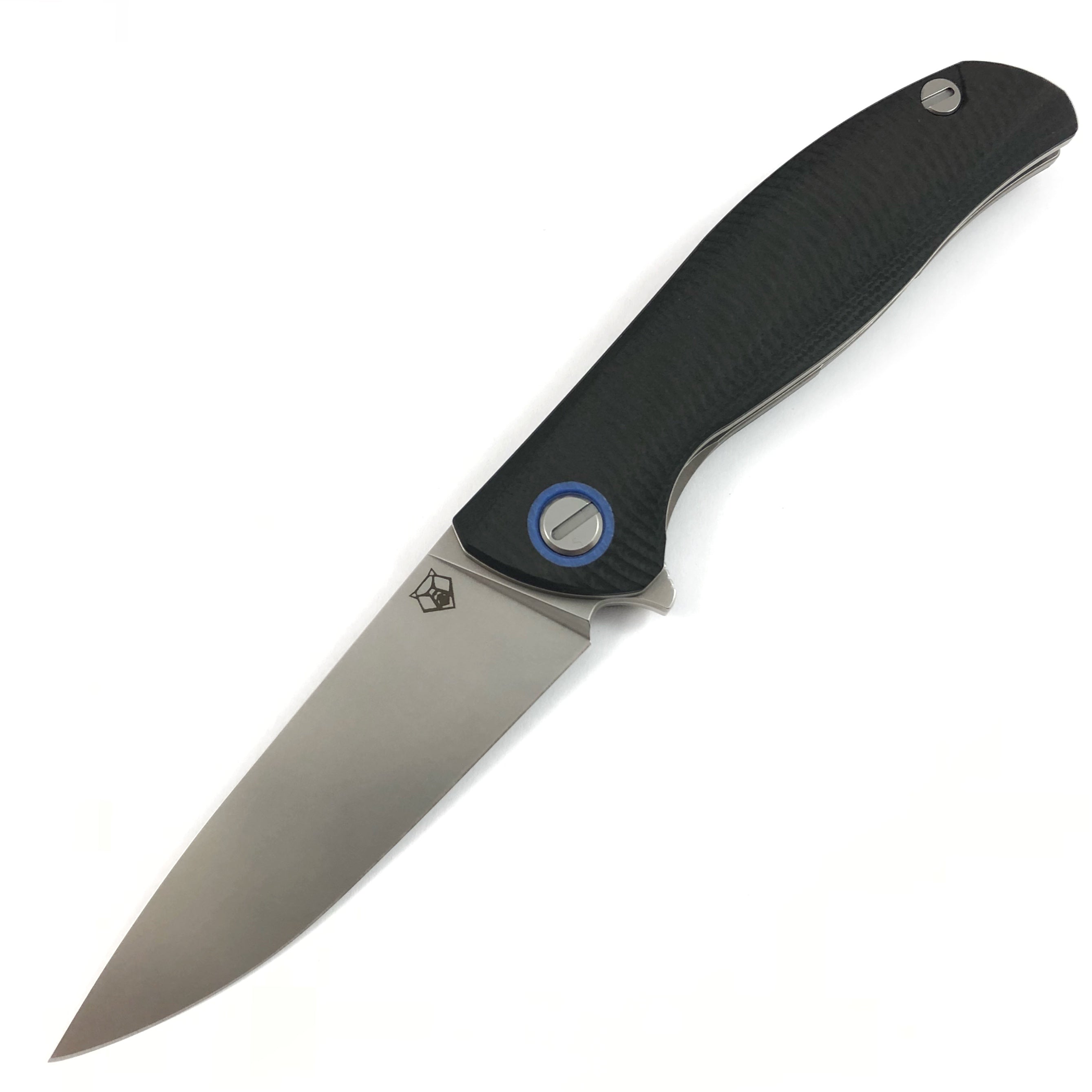 SHIROGOROV F3 - ELMAX full flat grind blade - black g10 handle w- blue accents- SRB