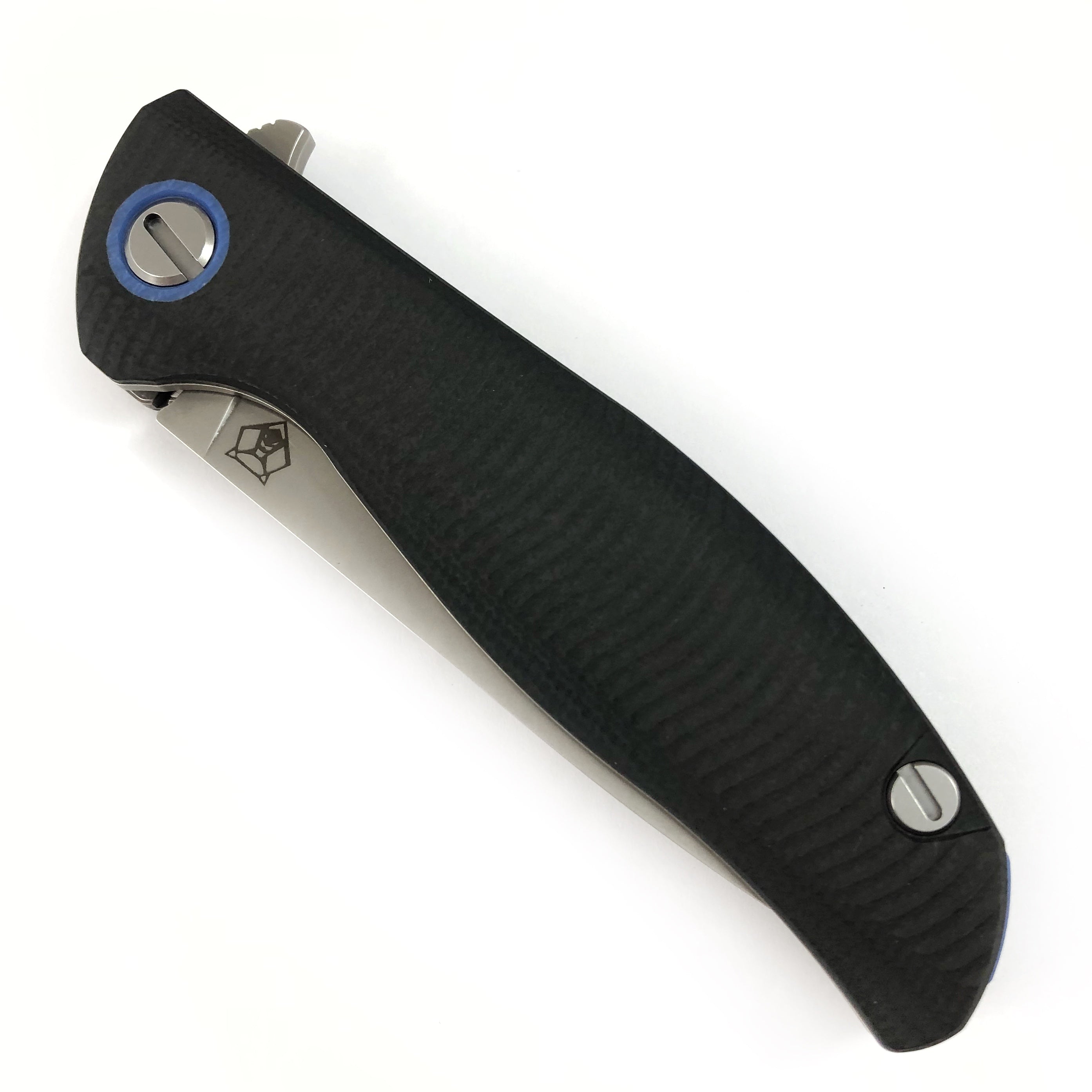 SHIROGOROV F3 - ELMAX full flat grind blade - black g10 handle w- blue accents- SRB