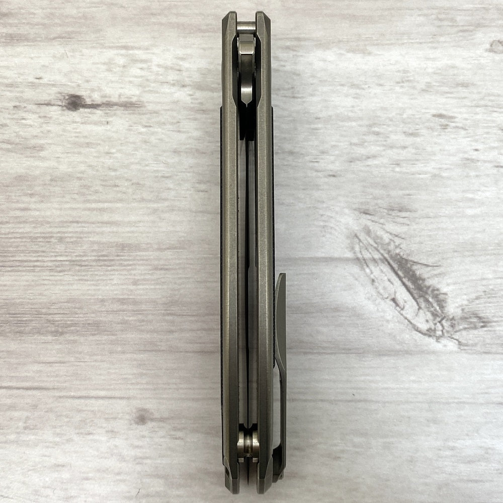 SHIROGOROV F95NL - ELMAX BLADE - STONEWASHED TITANIUM HANDLE W- BLACK CANVAS MICARTA INLAY- SRB