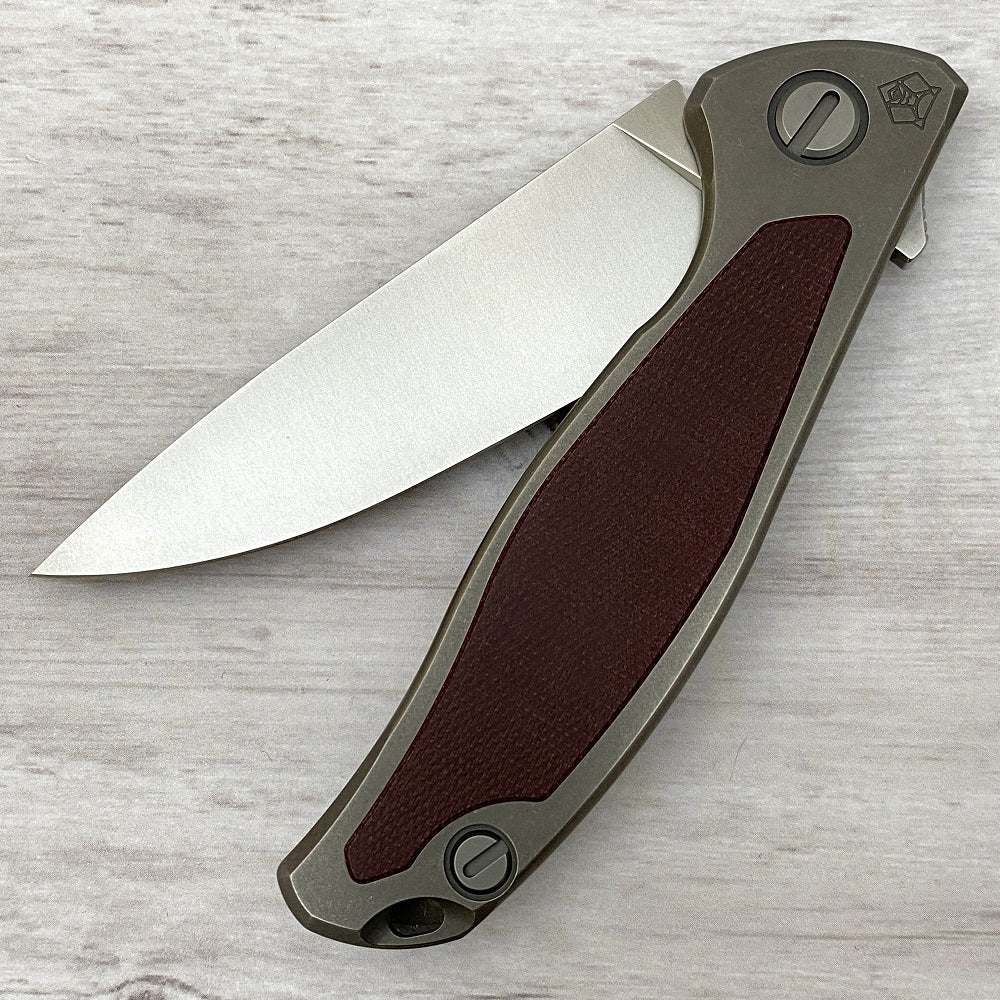 SHIROGOROV F95NL - S30V BLADE - STONEWASHED TITANIUM HANDLE W- MAROON MICARTA INLAY- SRB