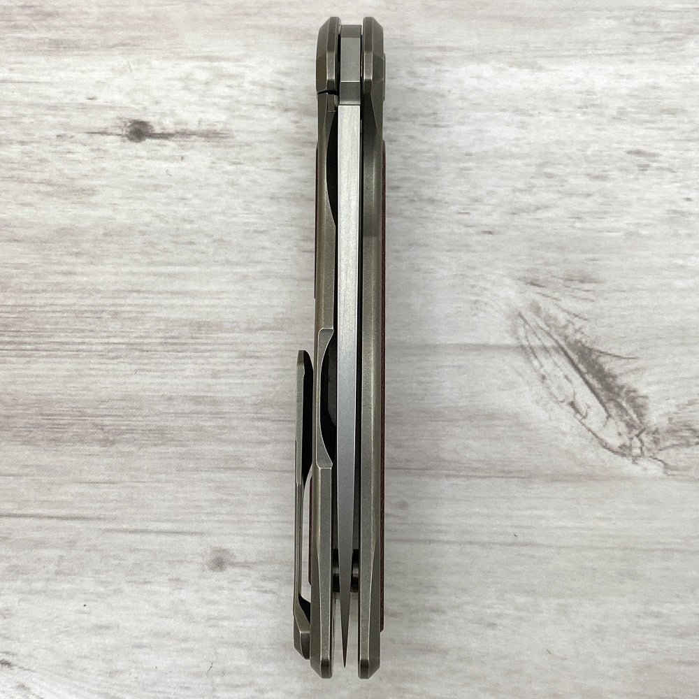 SHIROGOROV F95NL - S30V BLADE - STONEWASHED TITANIUM HANDLE W- MAROON MICARTA INLAY- SRB
